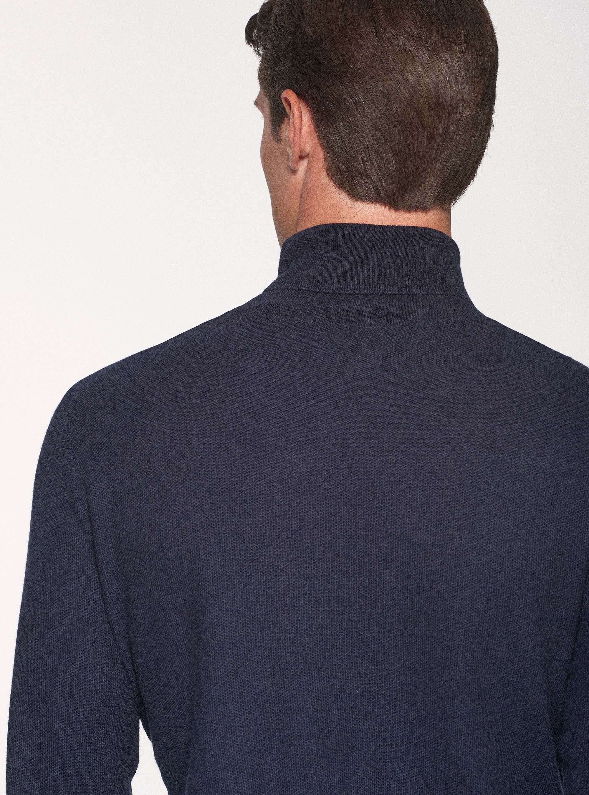 Dolcevita in cotone cashmere punto riso, BLU NAVY