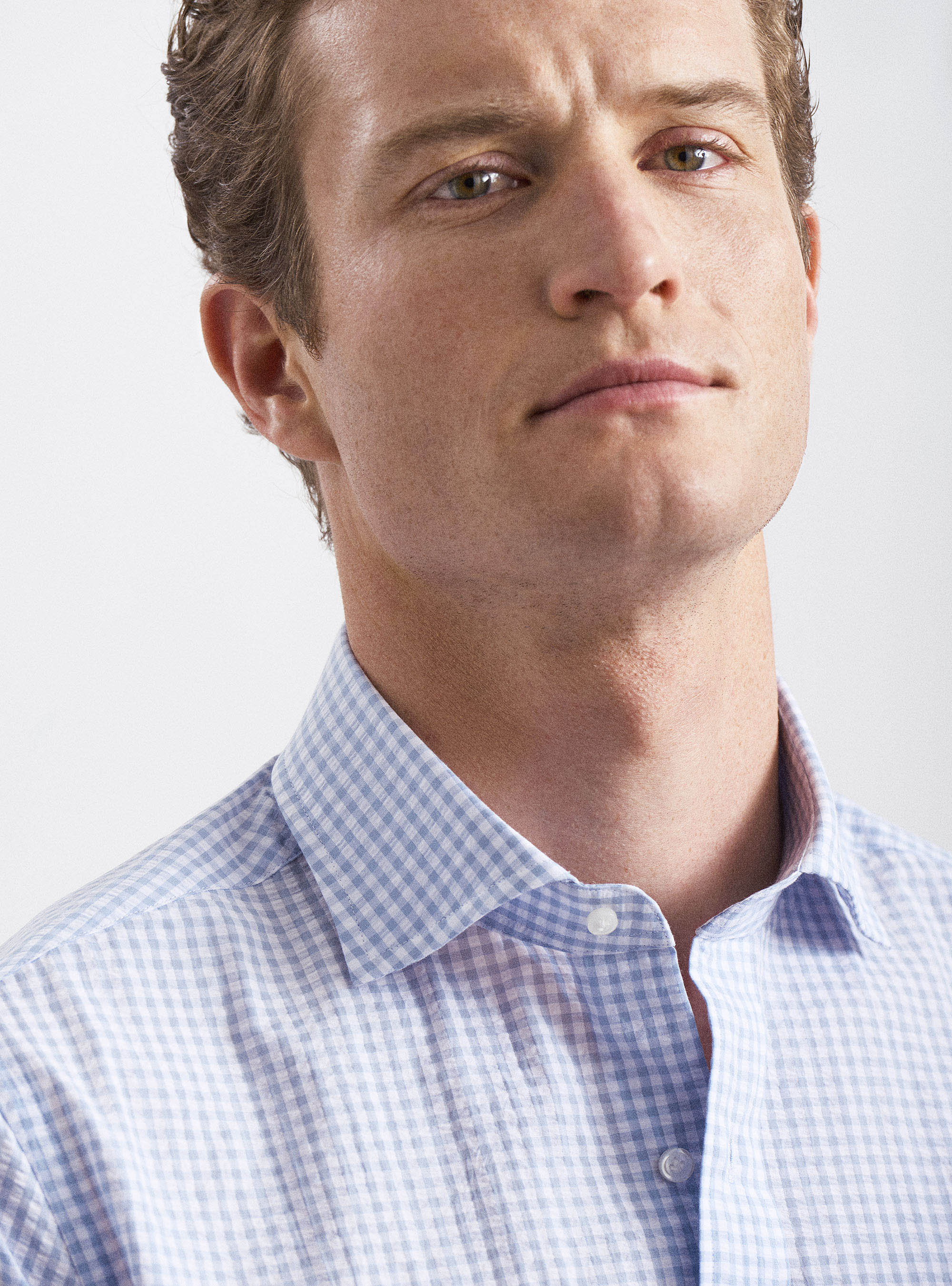 Camicia in seersucker di cotone a quadretti, AZZURRO