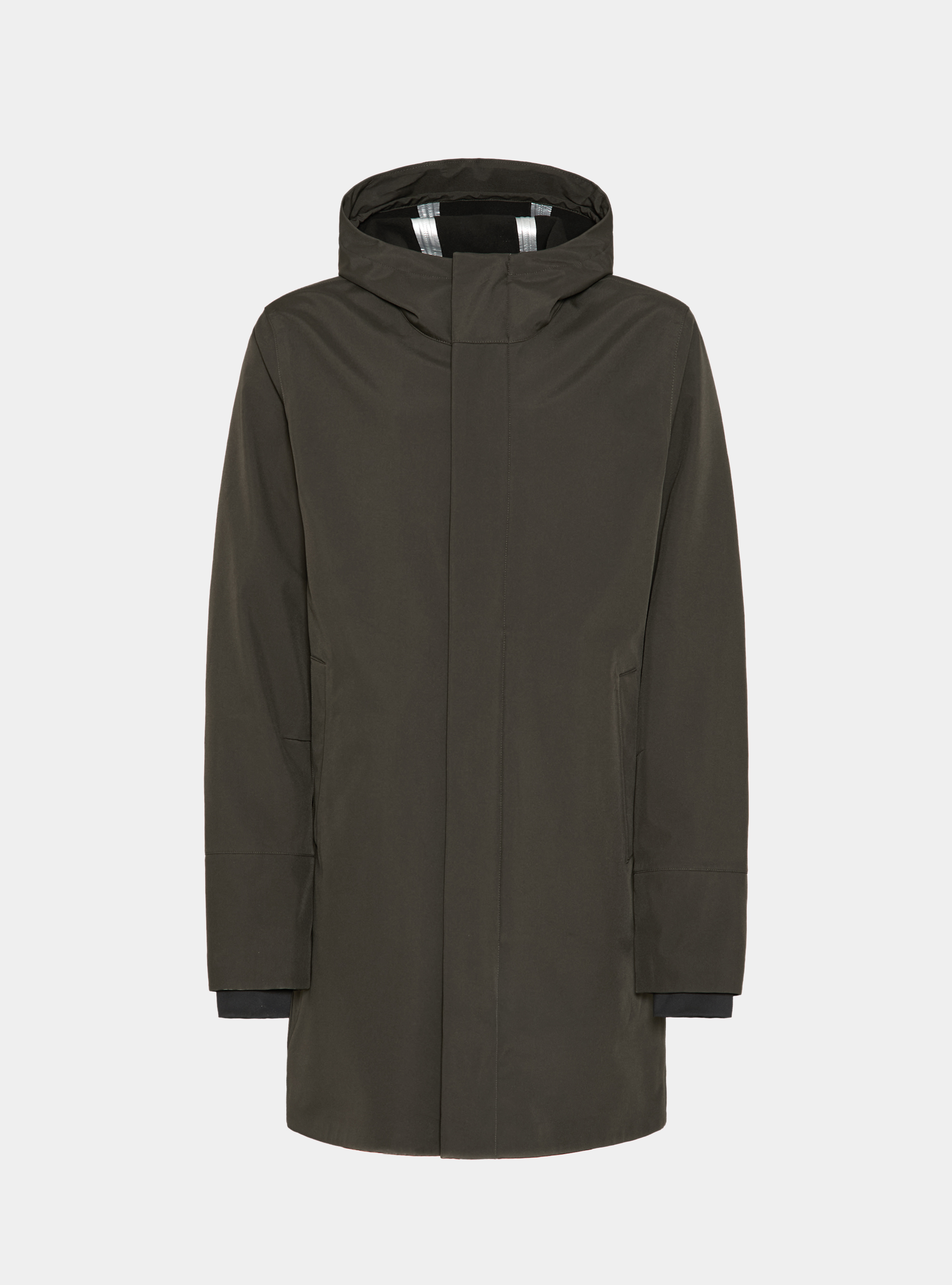 Cazadora técnica larga con capucha, VERDE