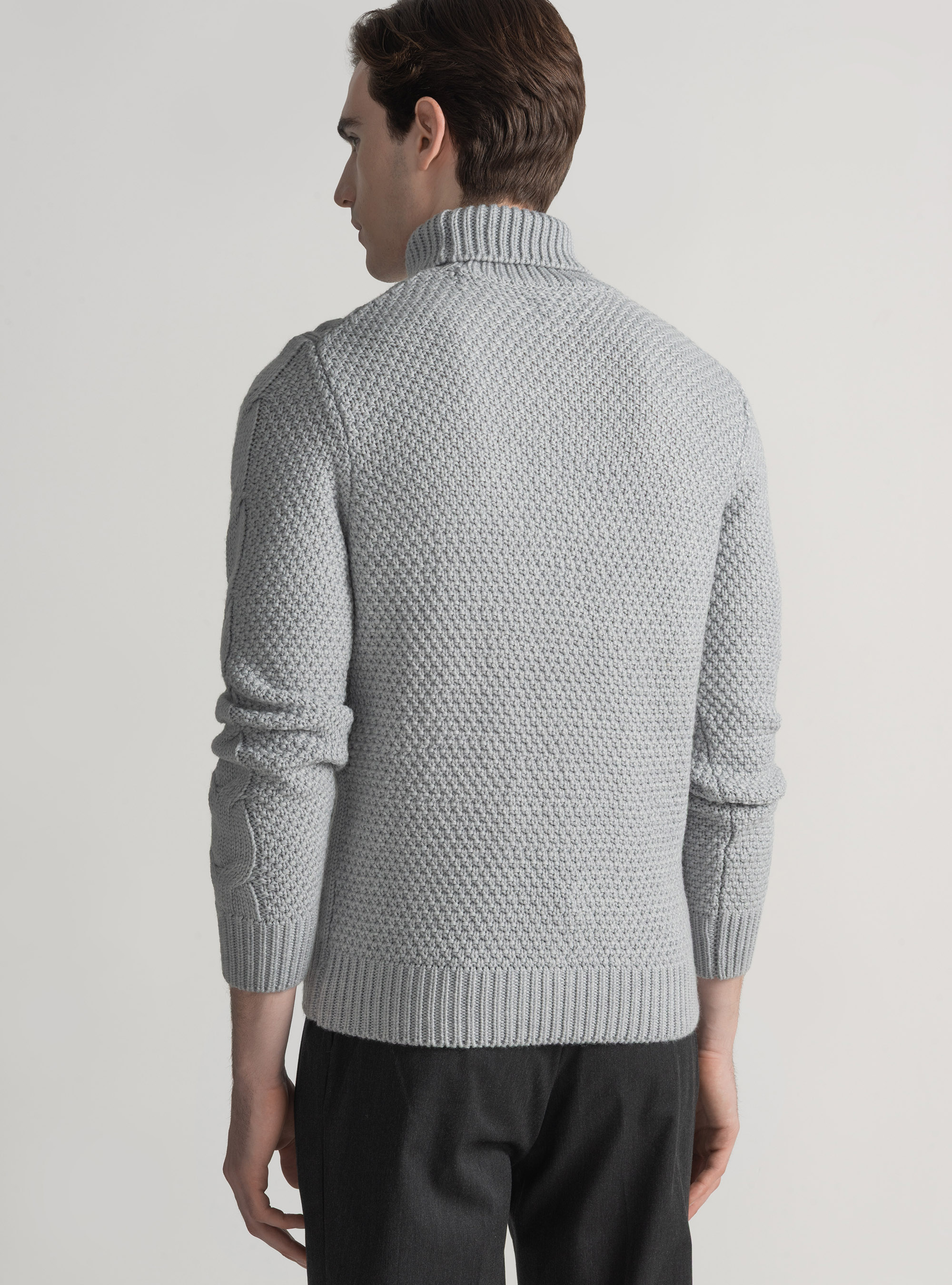 Maglia collo alto con treccione in misto lana, GRIGIO CHIARO MELANGE