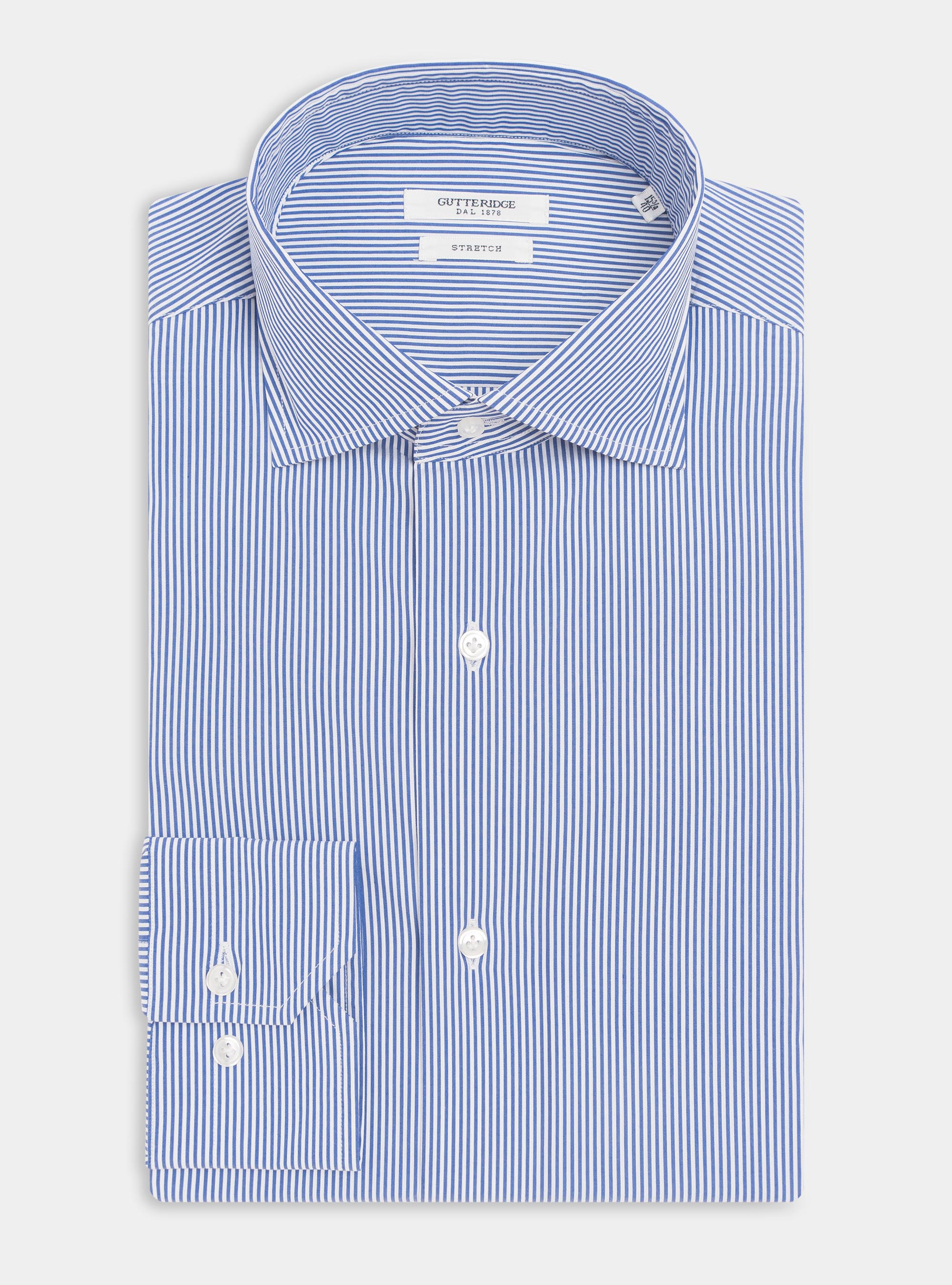 Camicia slim fit in popeline stretch rigato, BLU
