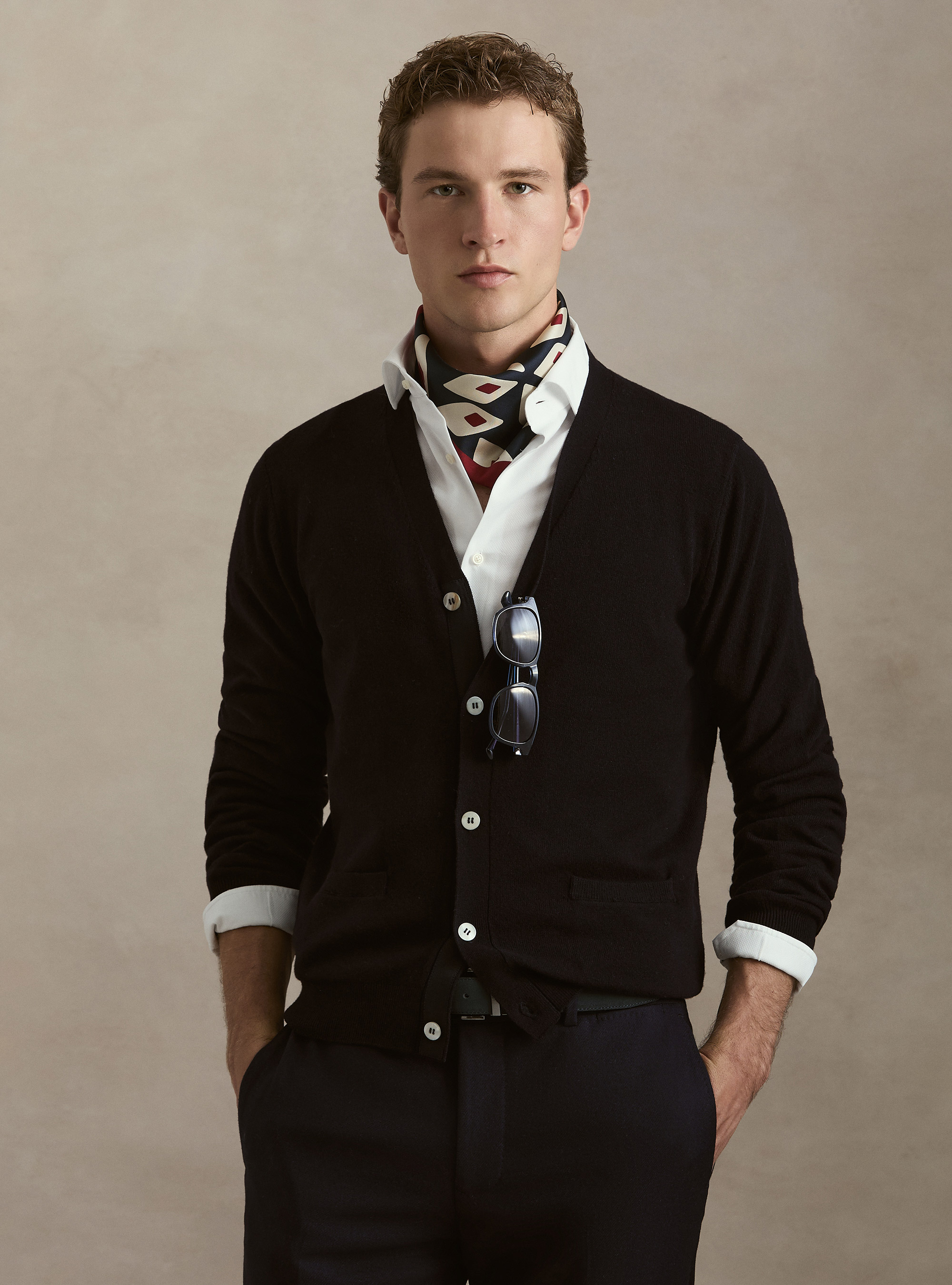 Cardigan in maglia con bottoni lambswool cashmere, BLU NAVY