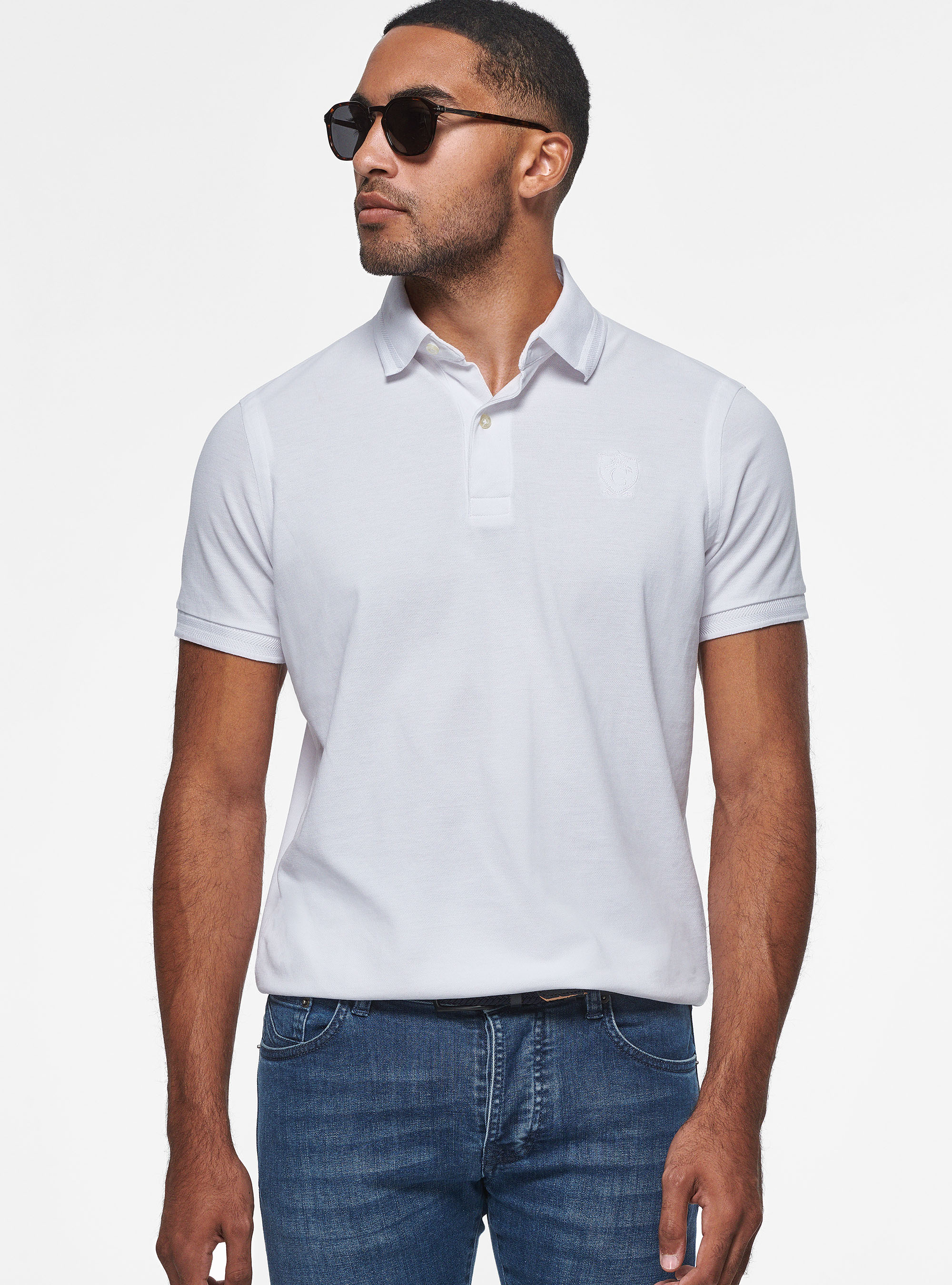 Gutteridge - Classic piqué polo shirt with herringbone rib, Unisex, White, Size: S