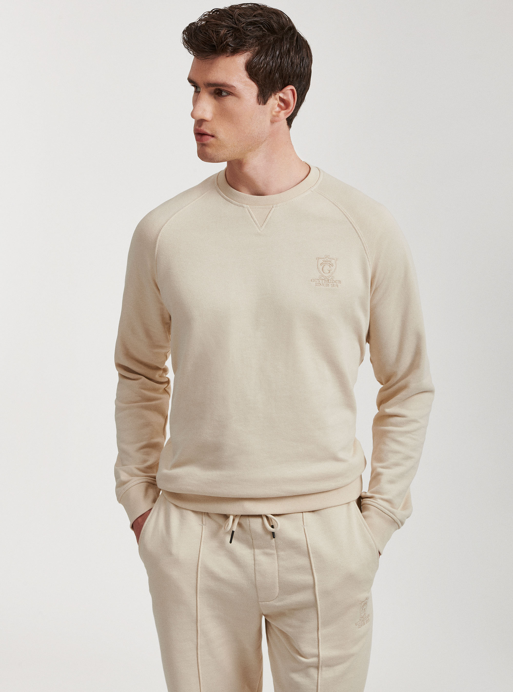 Unifarbenes Sweatshirt, ECRU 0560C