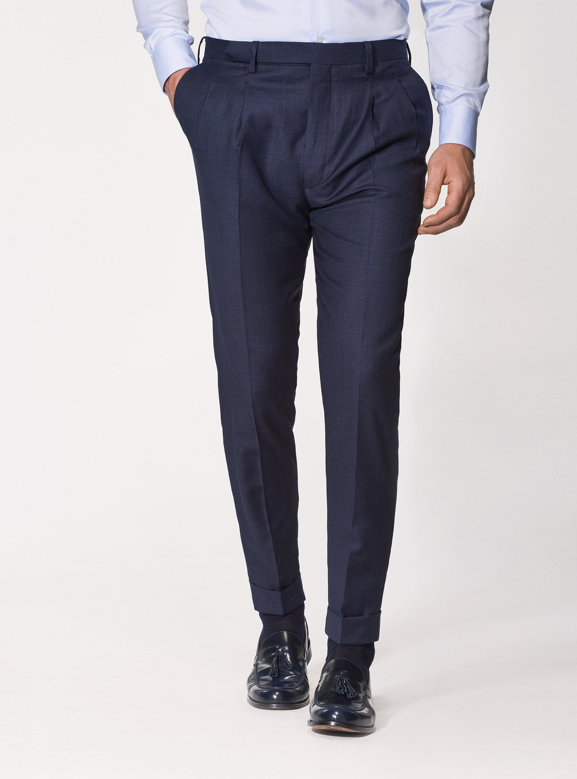 Pantaloni per abito in lana finestrata Vitale Barberis Canonico, BLU NAVY