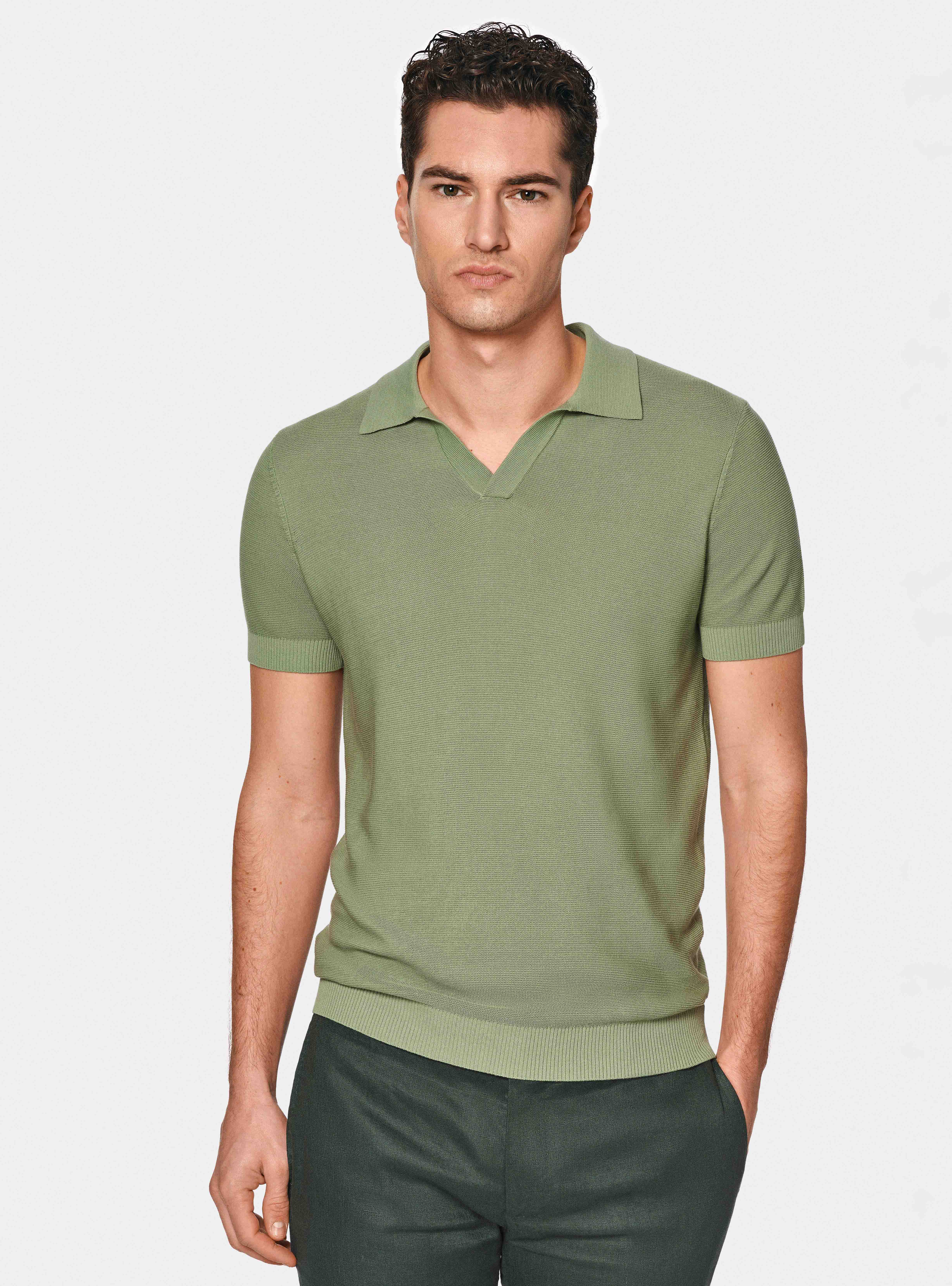 Polo in maglia links in cotone extrafine, SALVIA 0602C