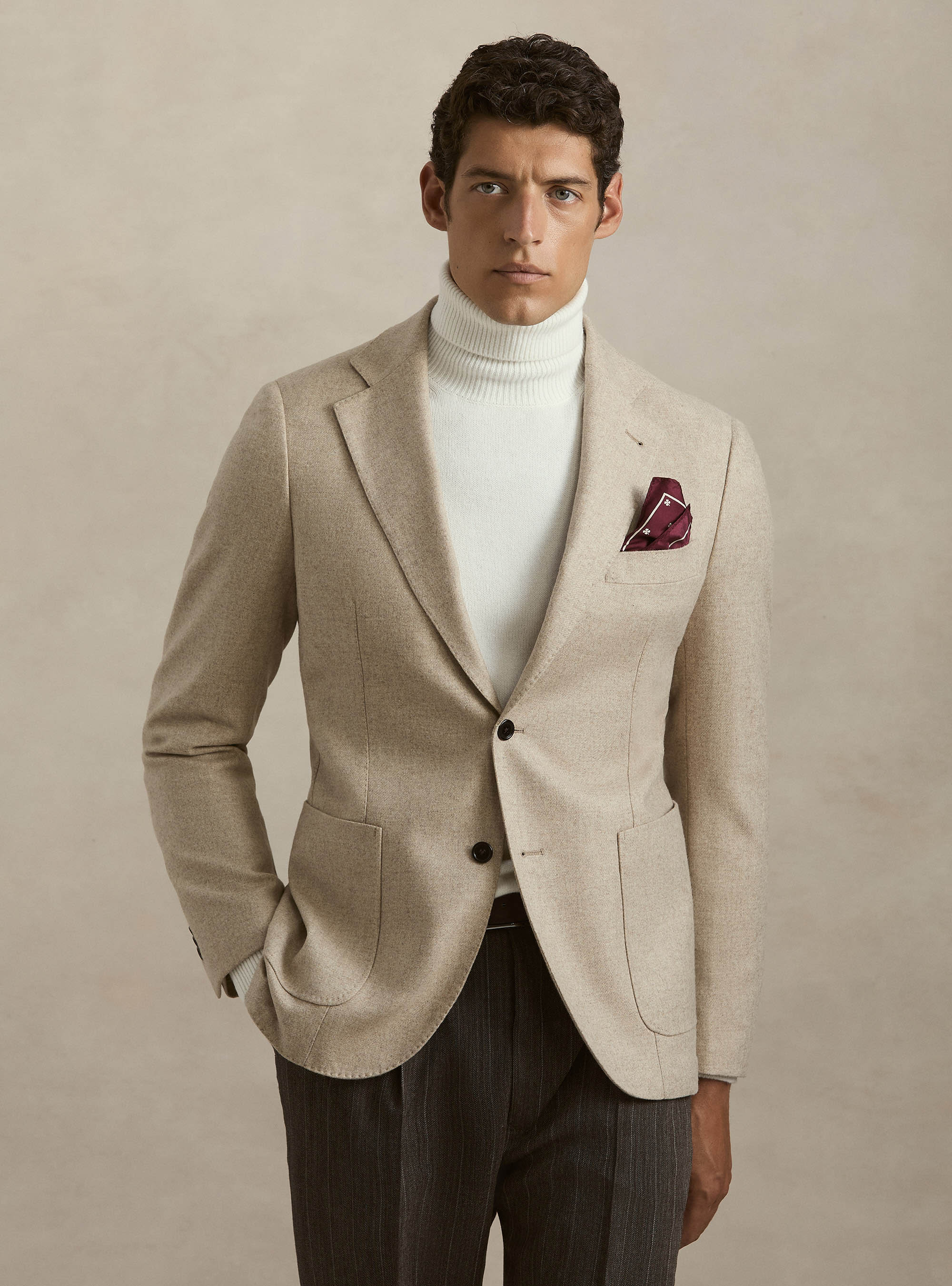 Wool blend flannel blazer, SAND