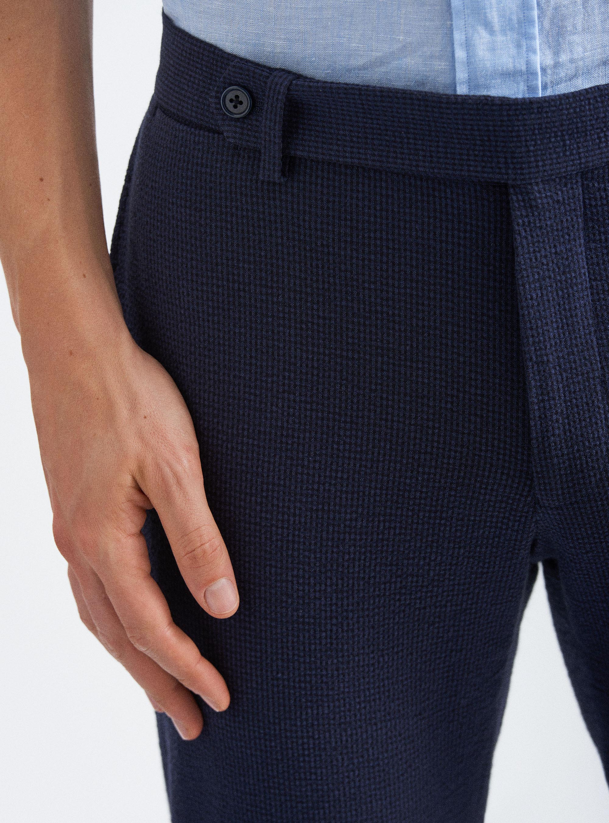 Pantaloni per abito in cotone seersucker, BLU NAVY