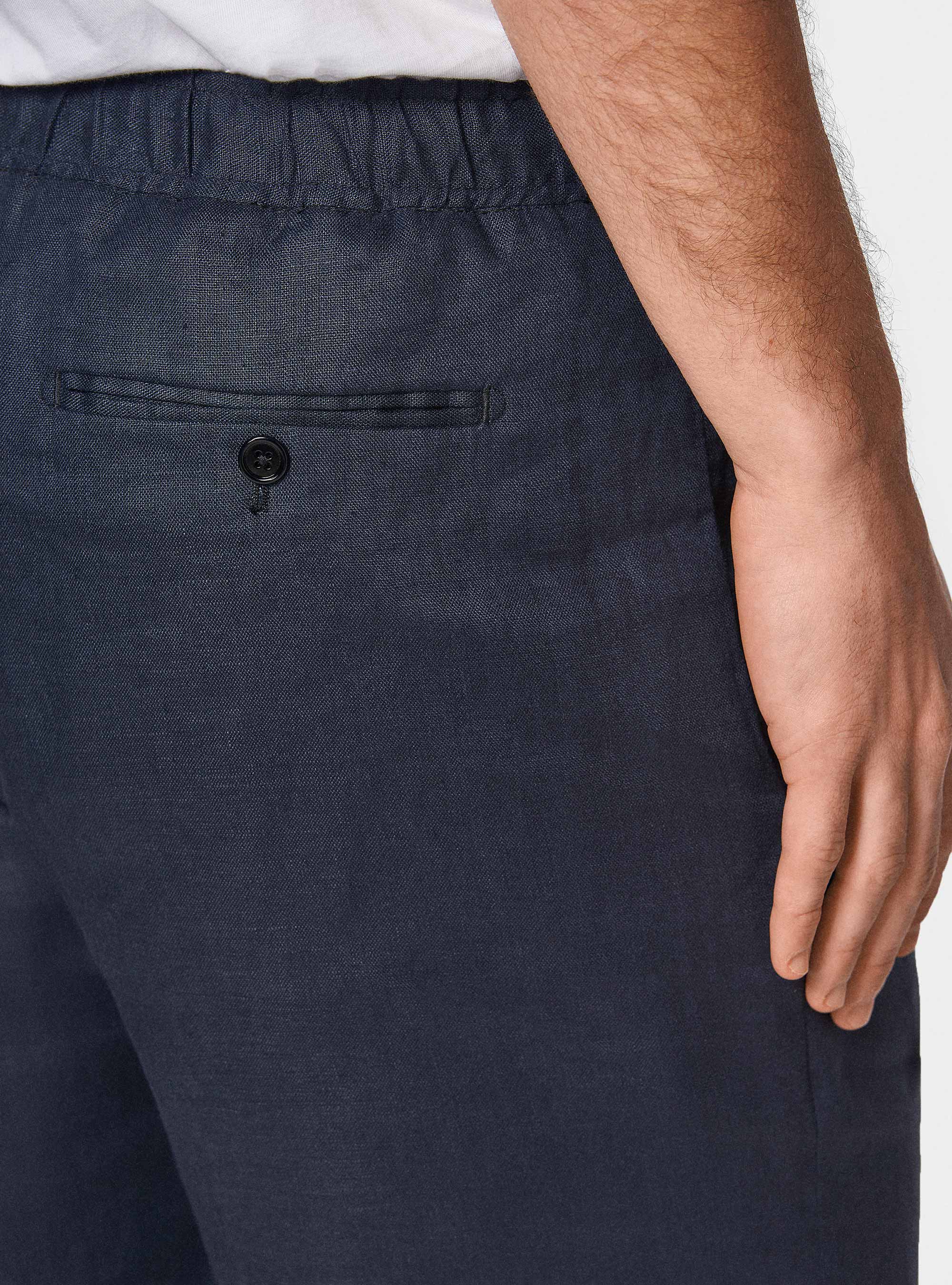 Bermuda in puro lino con elastico, BLU NAVY