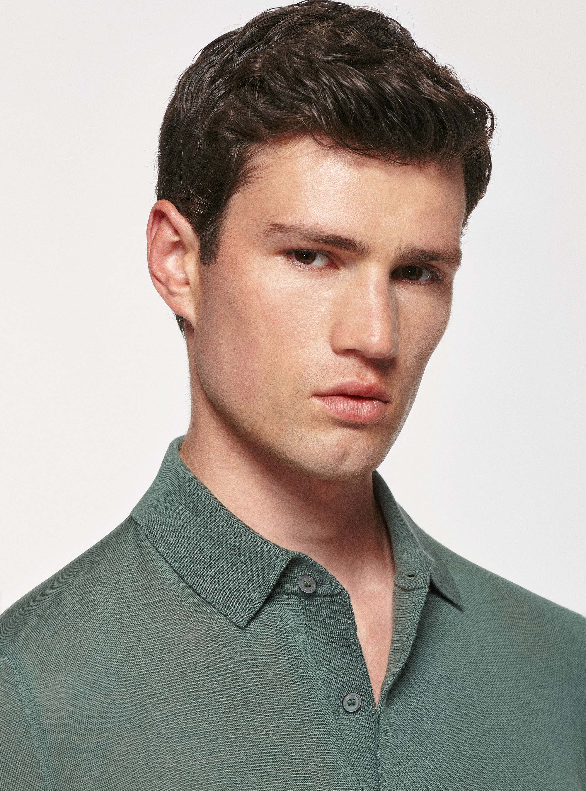 Maglia a polo in pura lana merino, MILITARE 0609C
