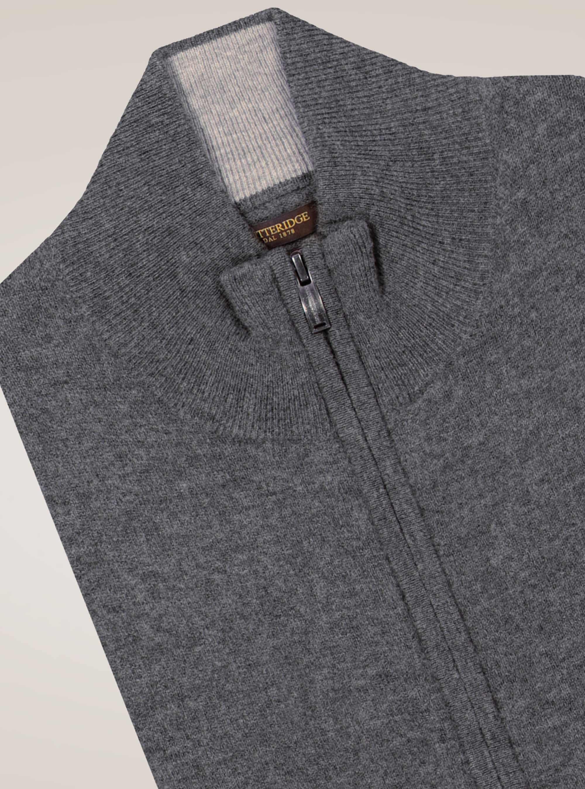 Cardigan full zip in lana cashmere, ASFALTO