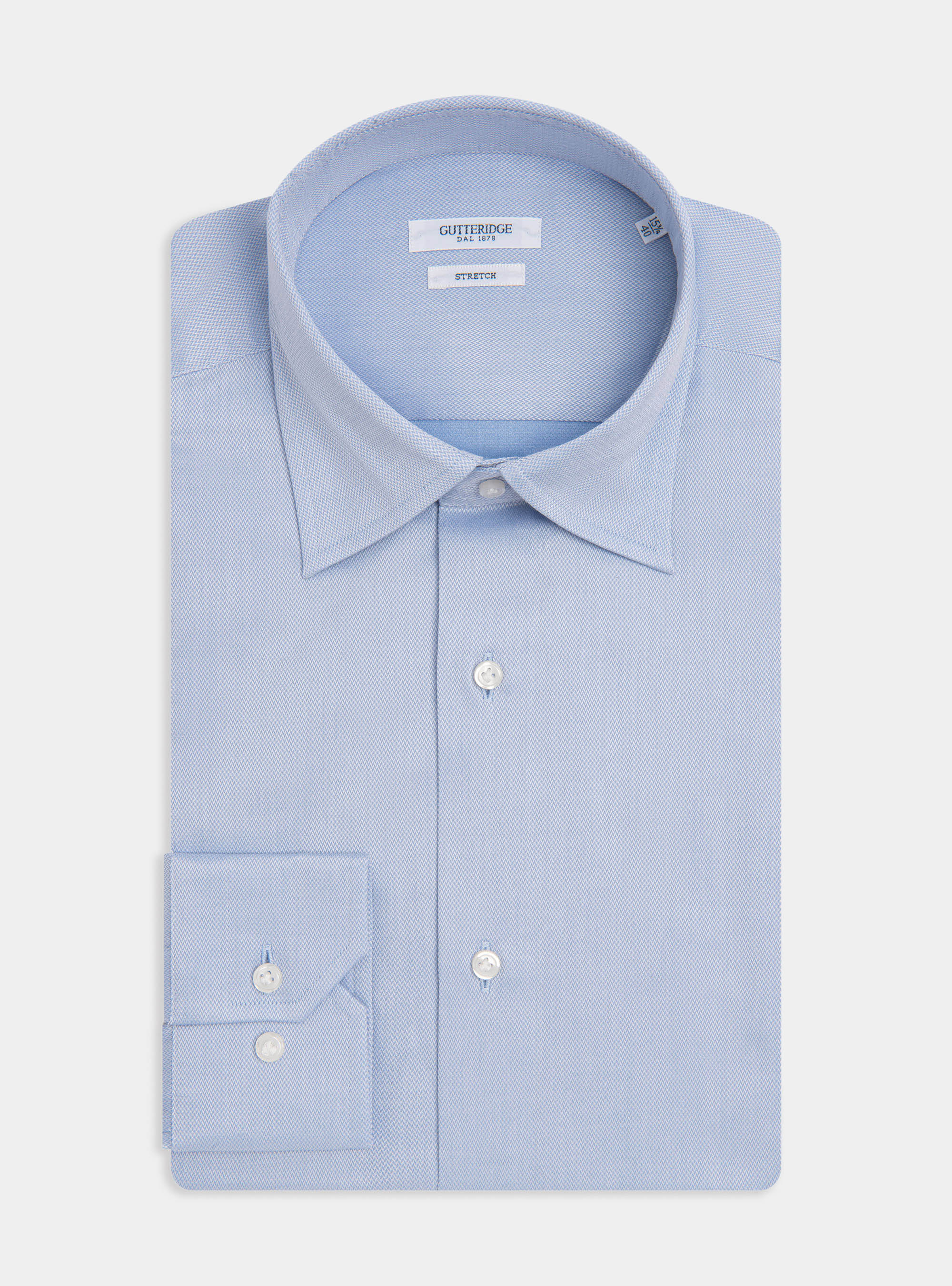 Gutteridge - Chemise à col italien en coton extensible, , Bleu Ciel, Taille: 40