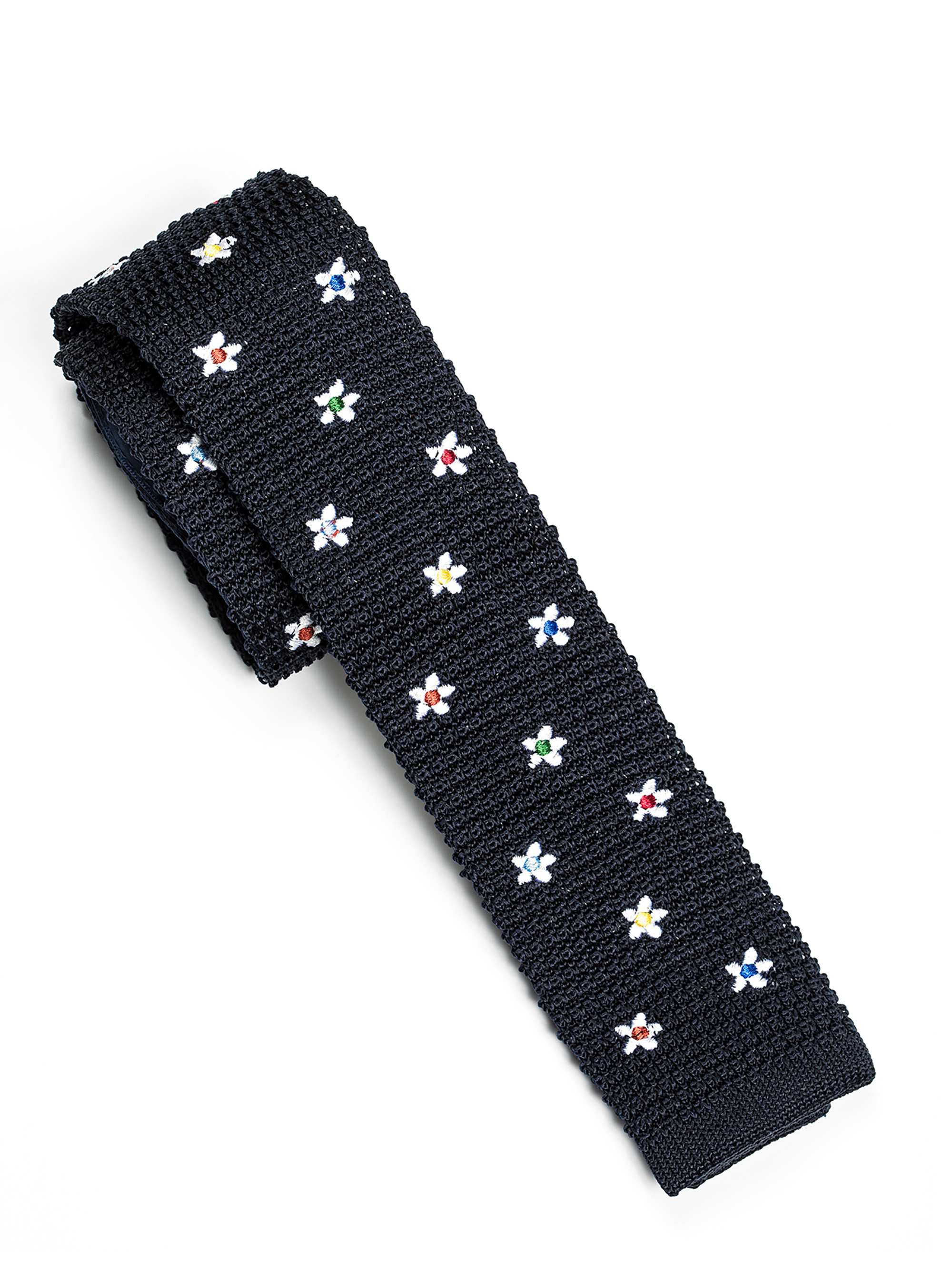 Cravatta in seta a maglia jaquard margherite, NAVY BLUE