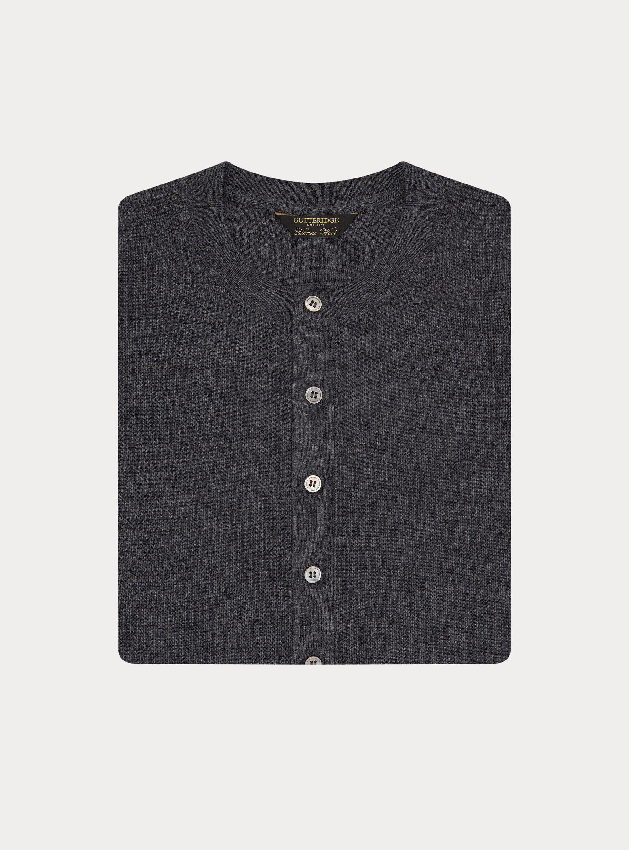 Ribbed wool Henley shirt, ASPHALT GREY