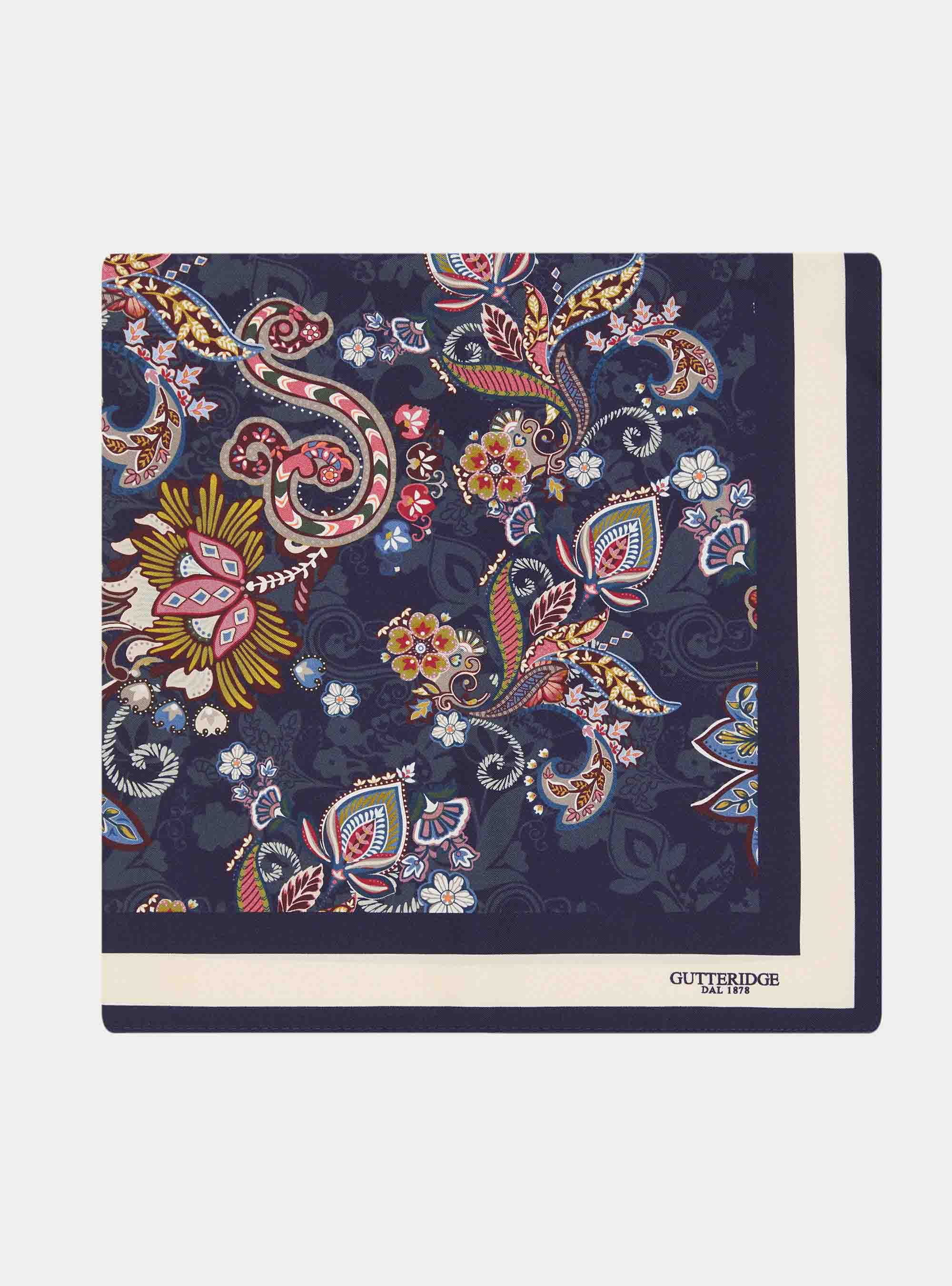 Foulard in seta stampato fantasia floreale, NAVY BLUE