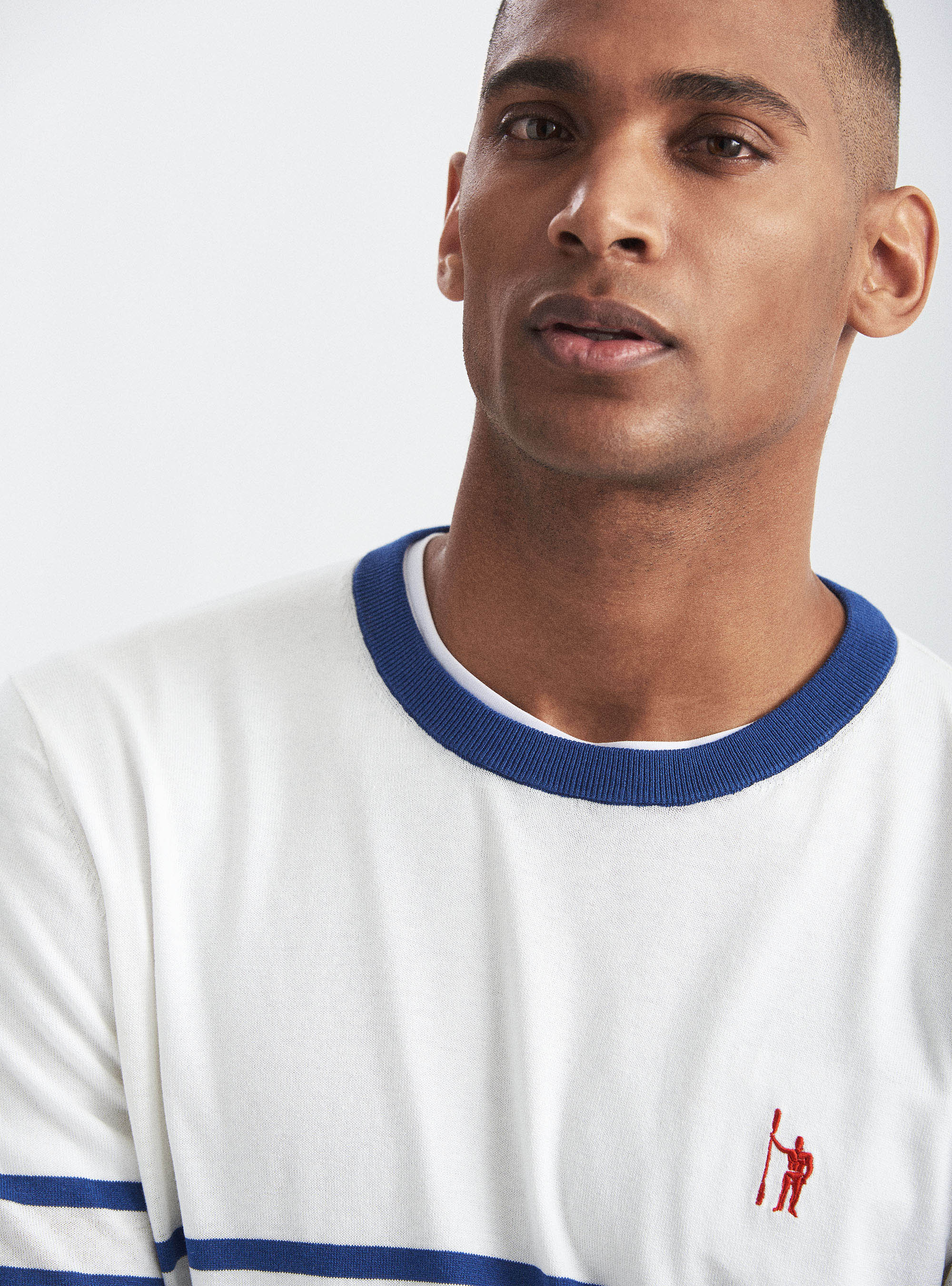 Silk and striped cotton crew-neck sweater, WHITE