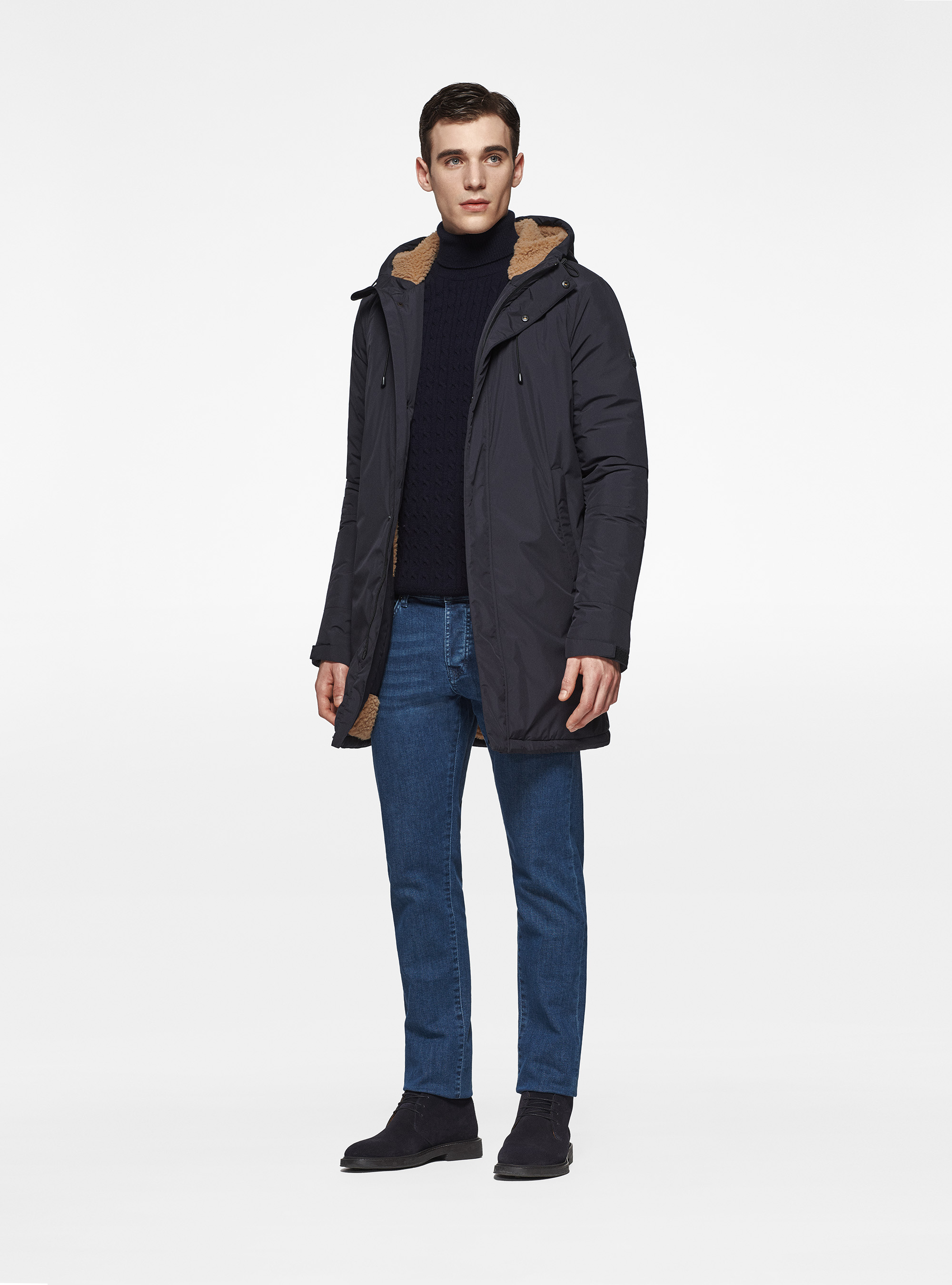Parka tecnico con pelliccia sintetica, BLU NAVY