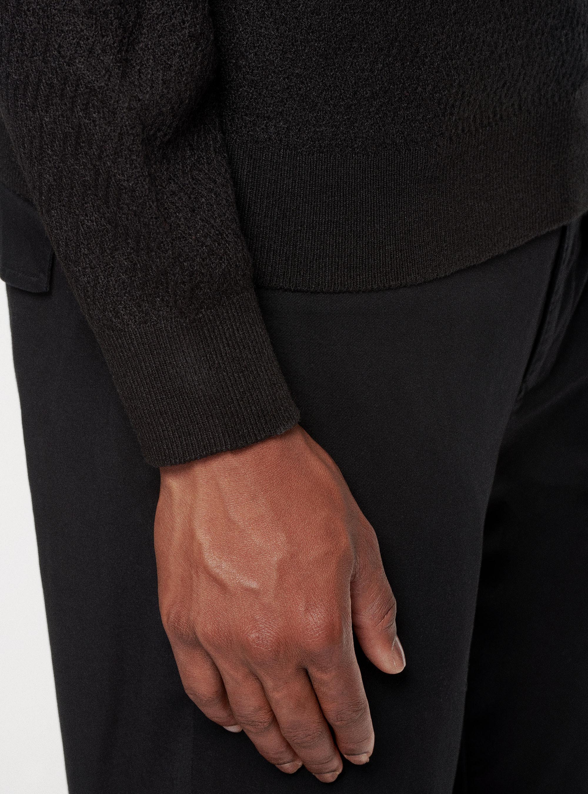 Textured wool-blend turtleneck, BLACK