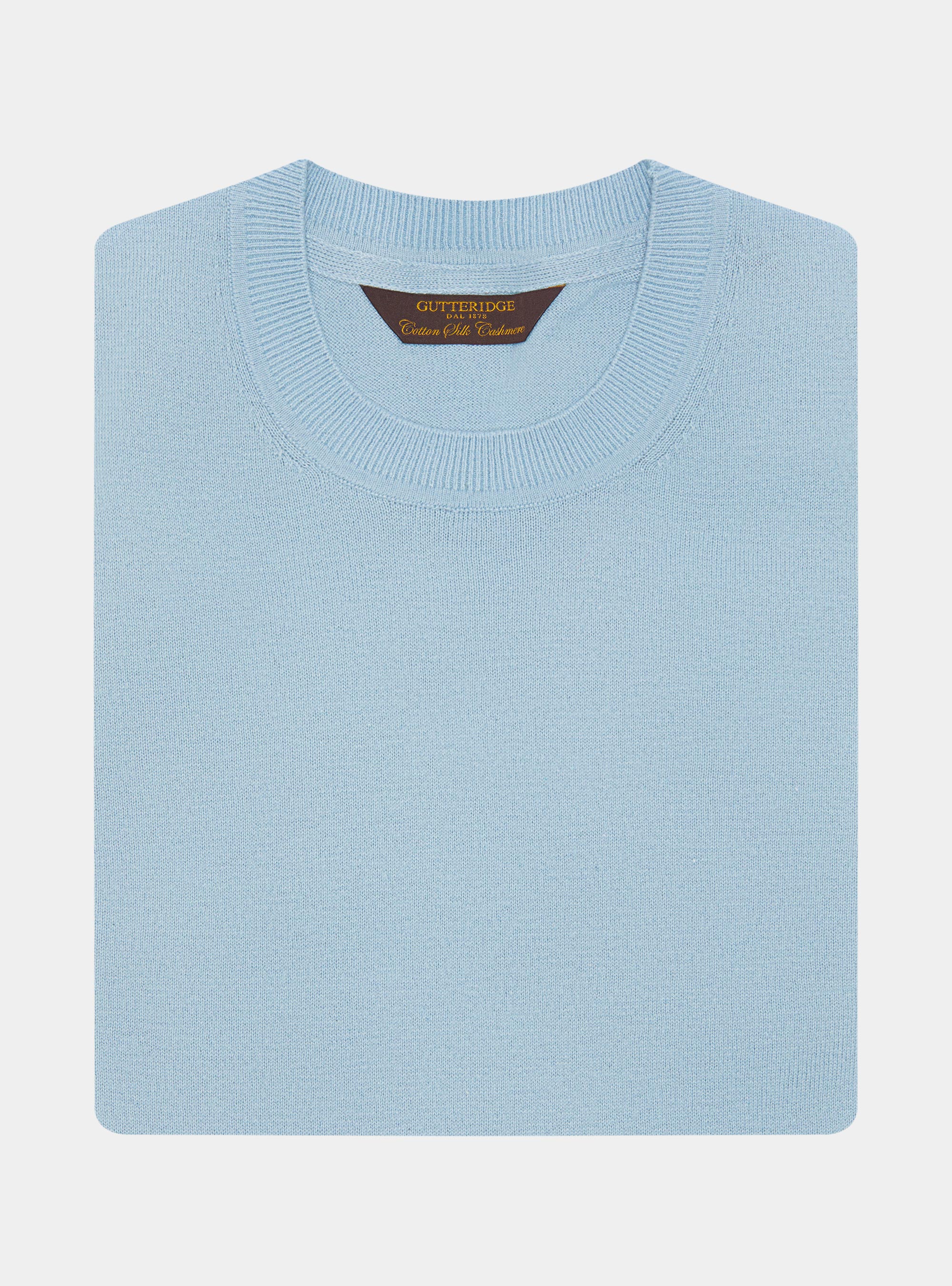 Round-neck sweater in cotton silk and cashmere, LIGHT BLUE