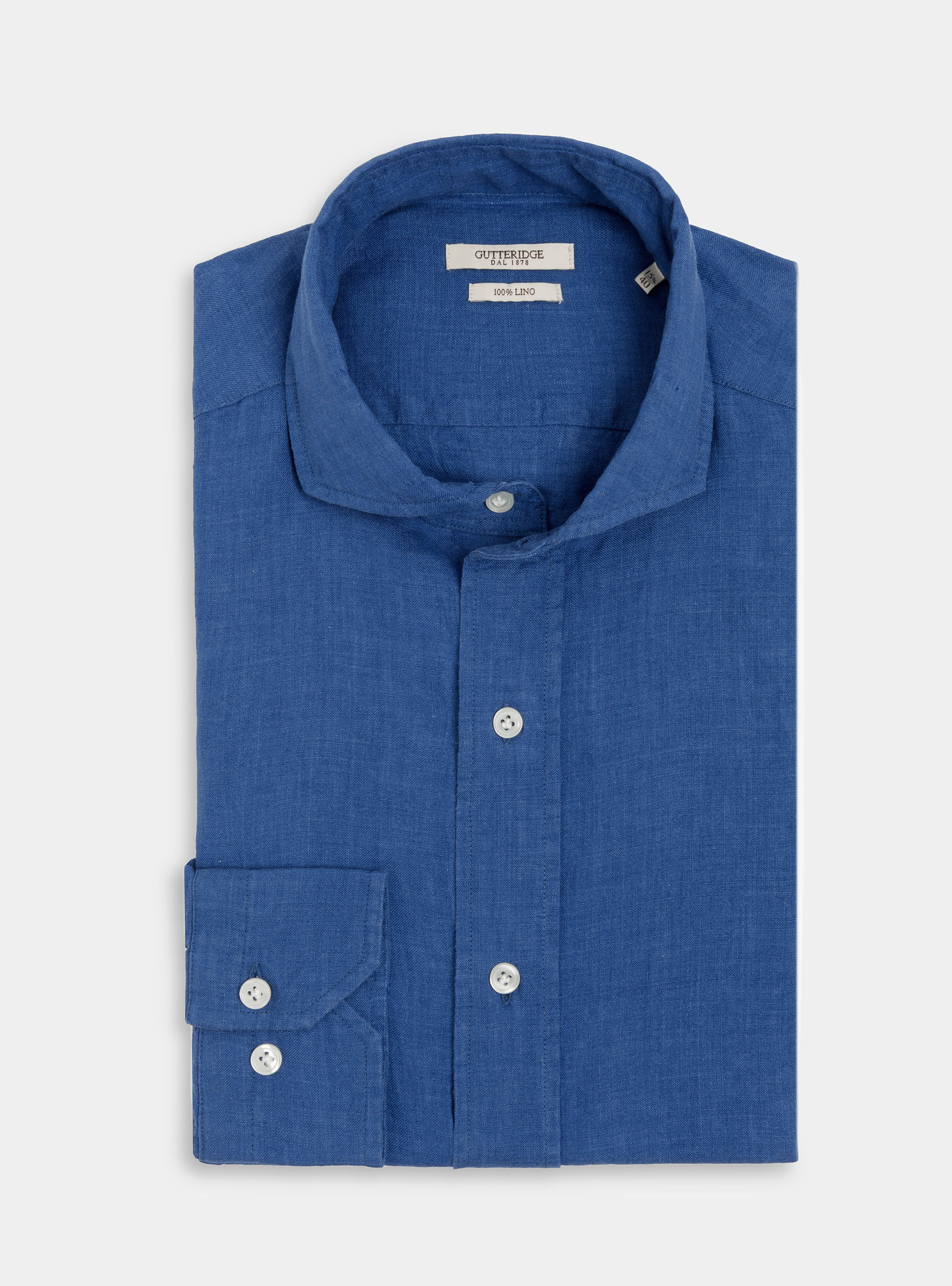 Camicia collo francese in lino, BLU