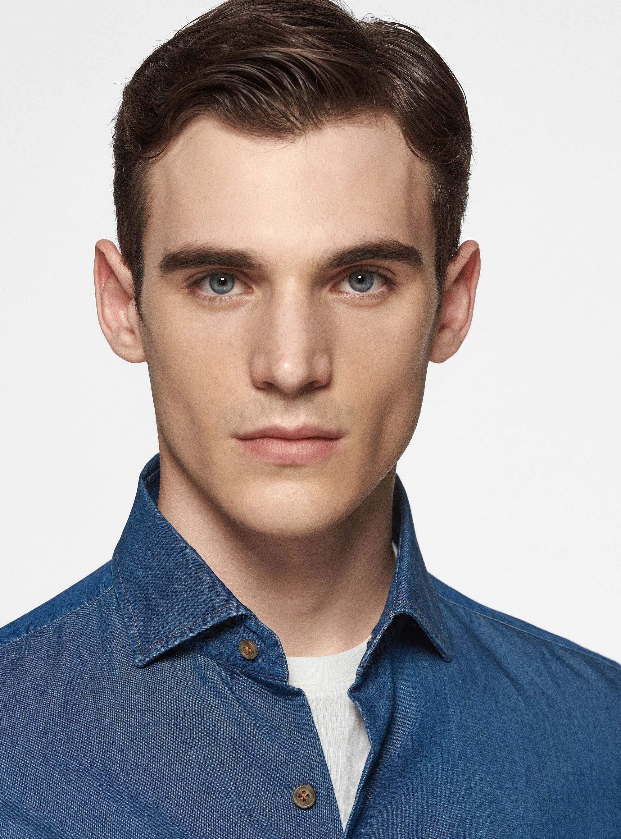 Camicia in cotone chambray, BLU NAVY