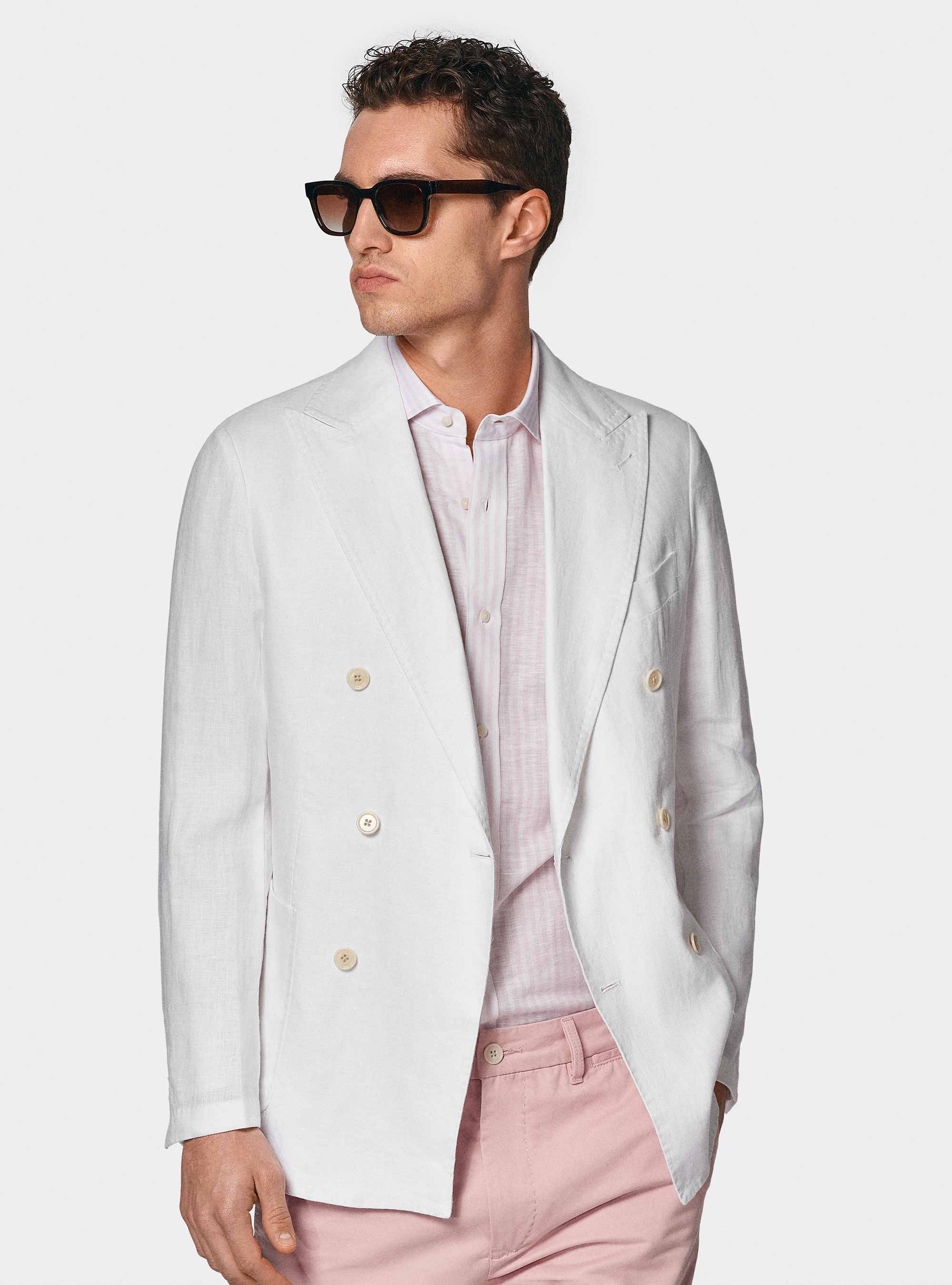 Gutteridge - Pure linen double-breasted blazer, Unisex, White, Size: 44