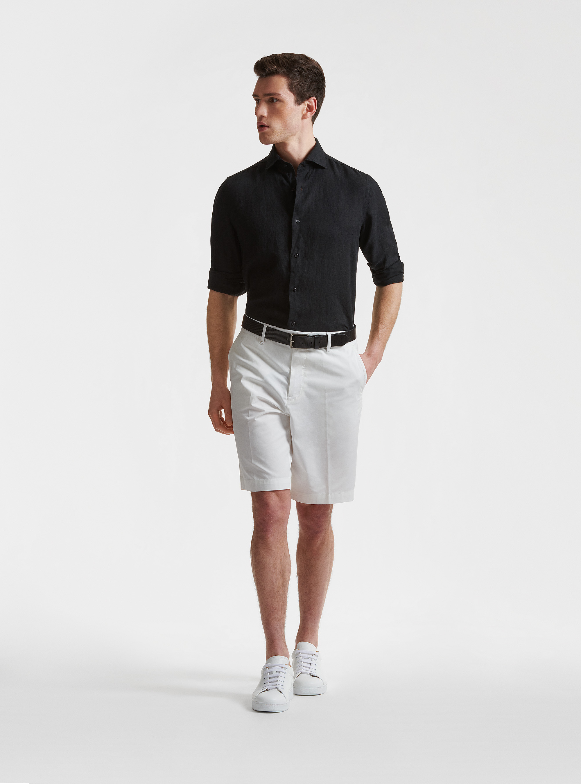 Camicia collo semi francese in puro lino, NERO