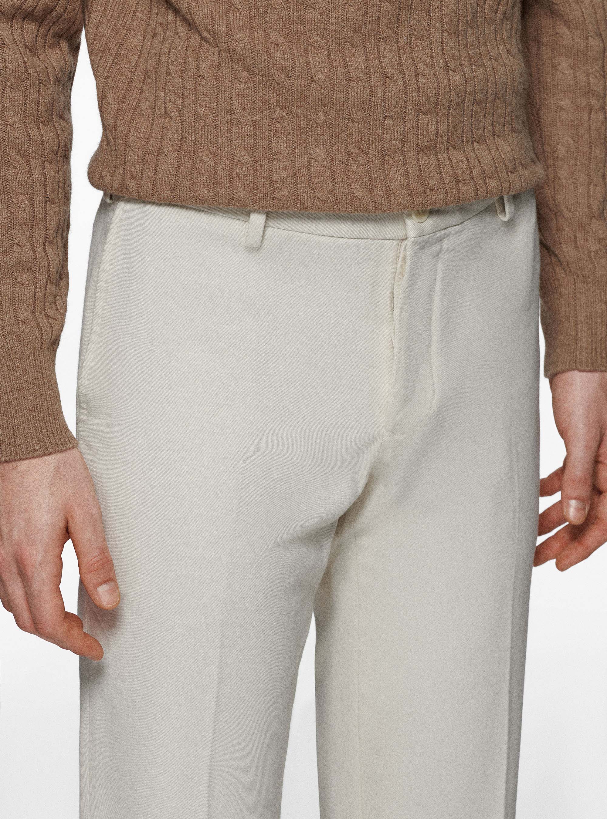 Pantaloni in twill di cotone e cashmere, PANNA