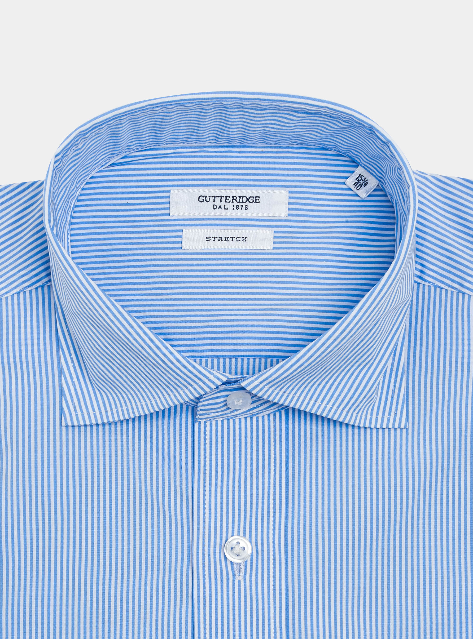 Camicia a righe in popeline stretch, AZZURRO