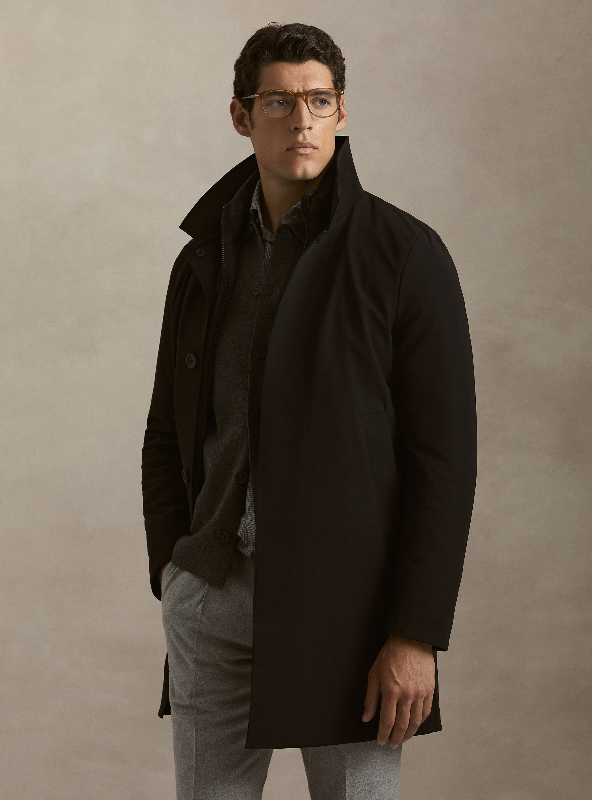 Single-breasted padded raincoat with removable bib, BLACK