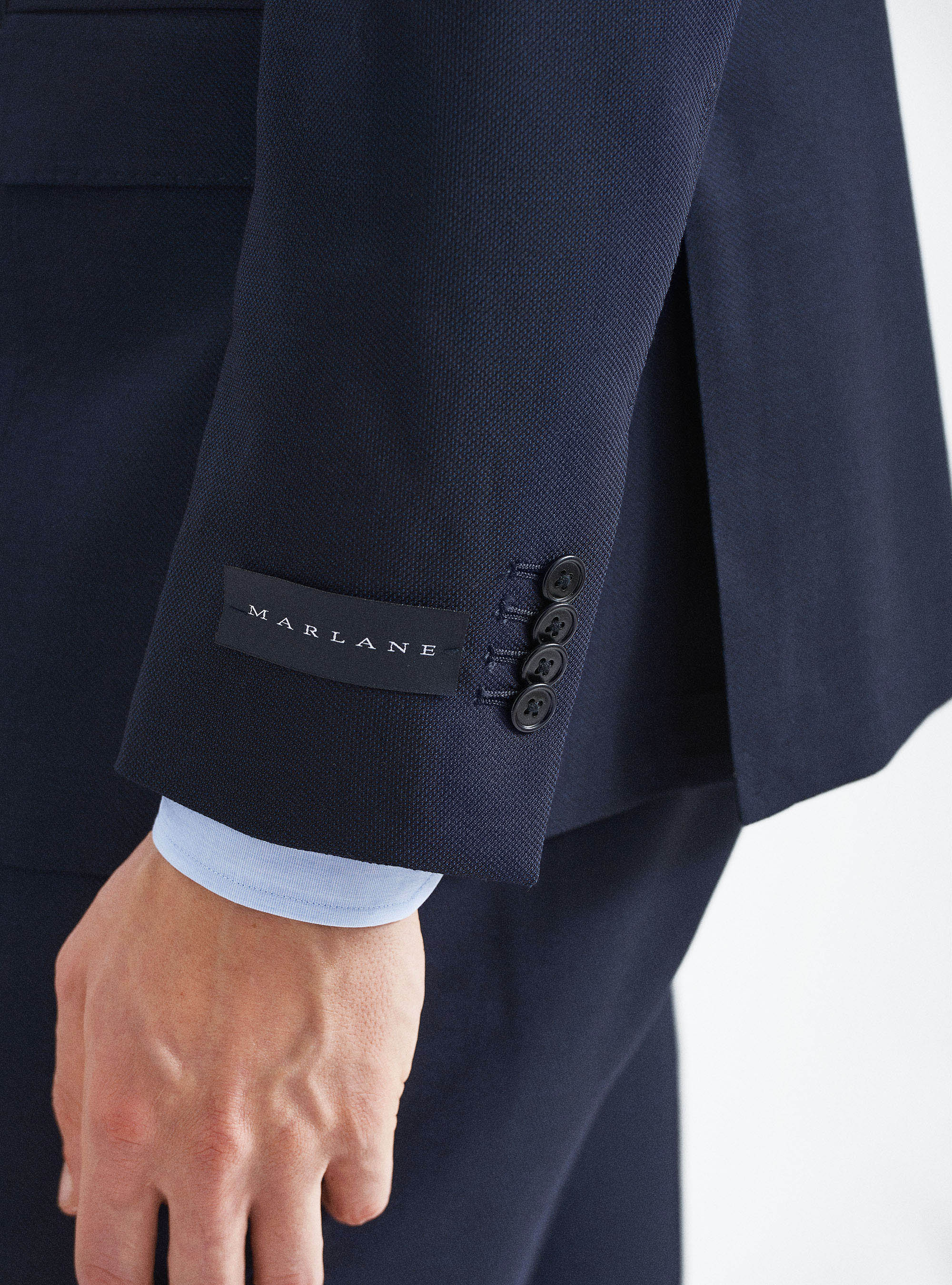 Americana de traje de pura lana Marlane en micro-tejido, AZUL MARINO