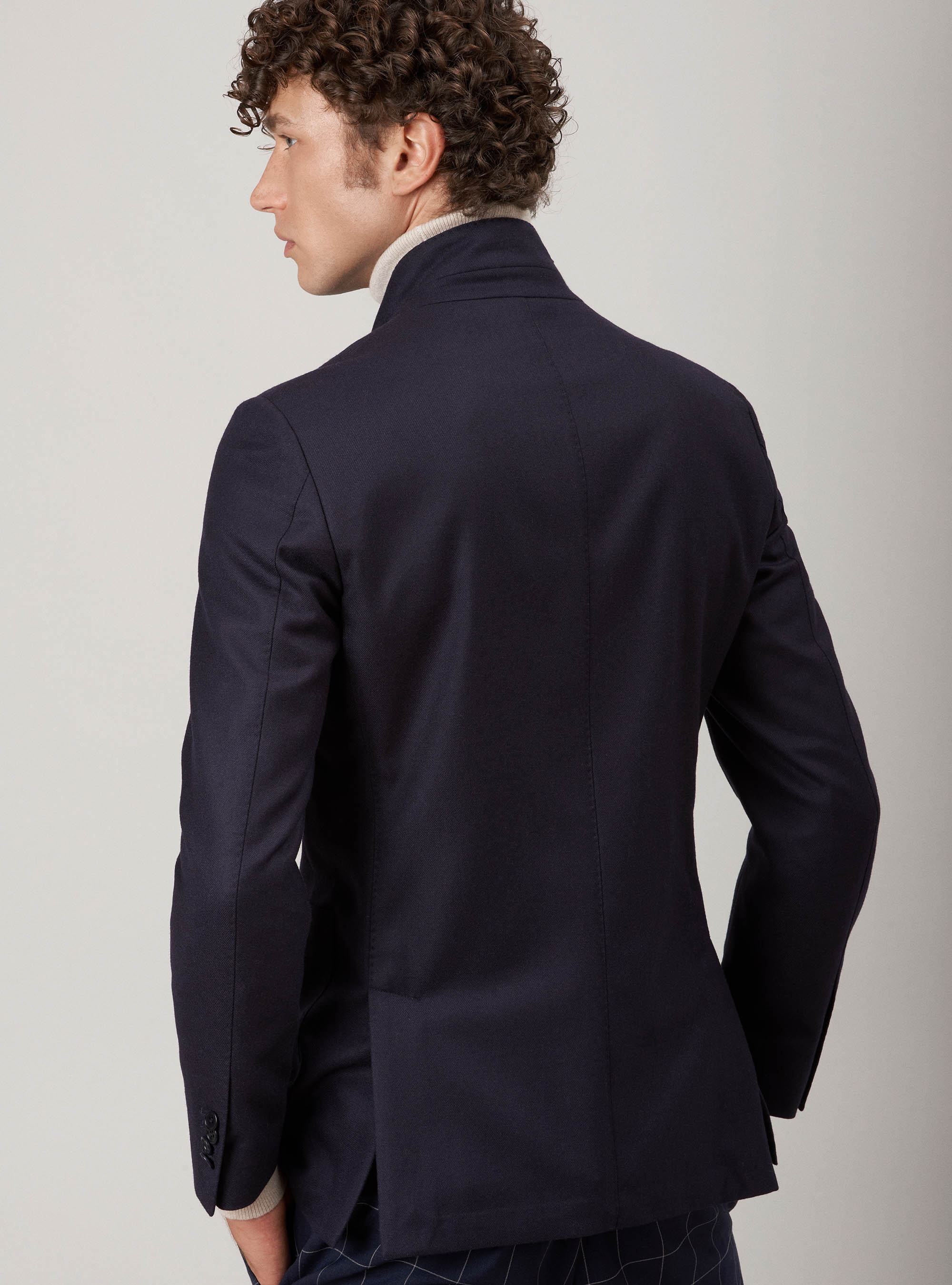 Korean cashmere flannel jacket, NAVY BLUE