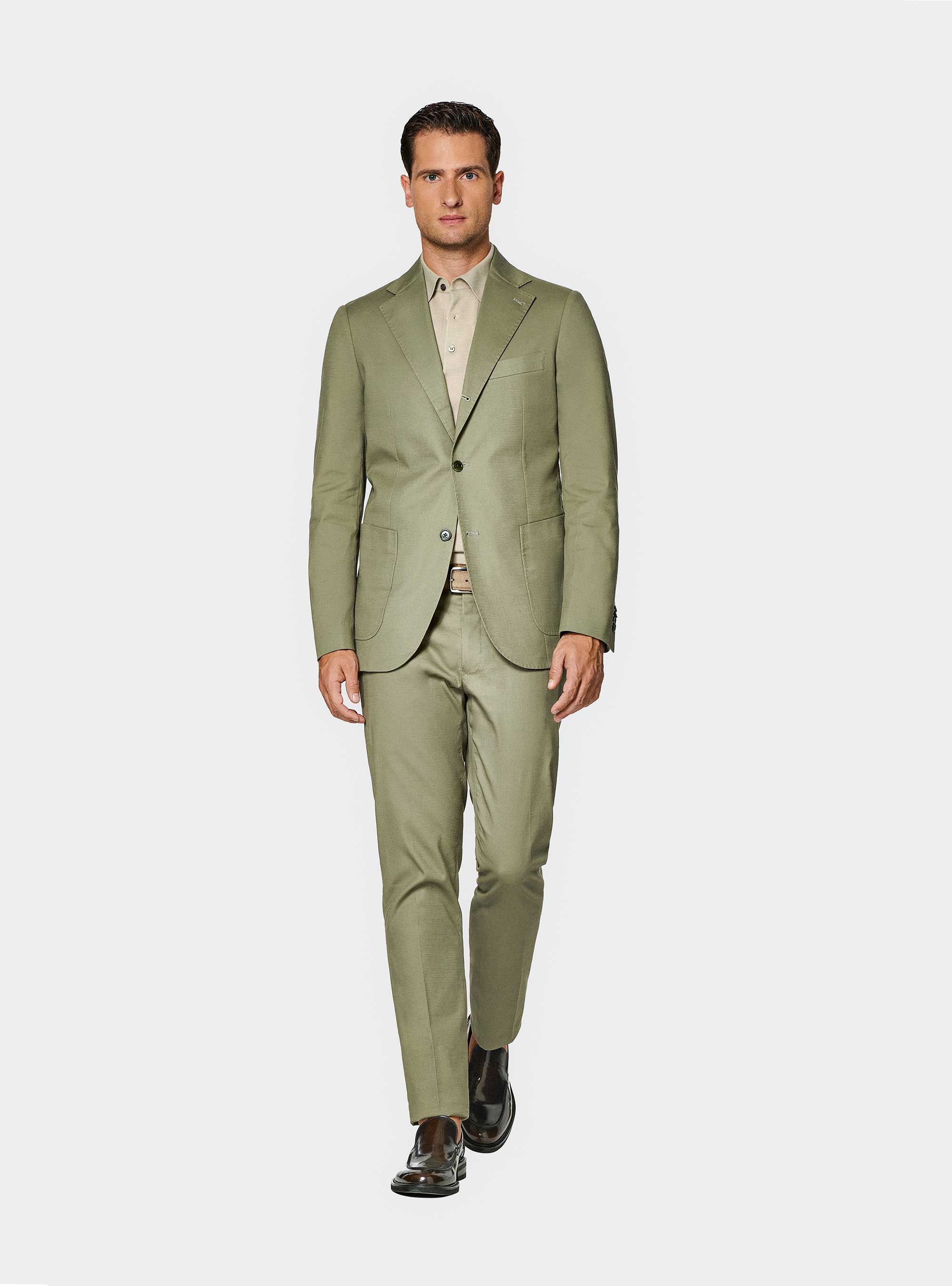 Pantaloni abito in cotone armaturato, SALVIA 0602C