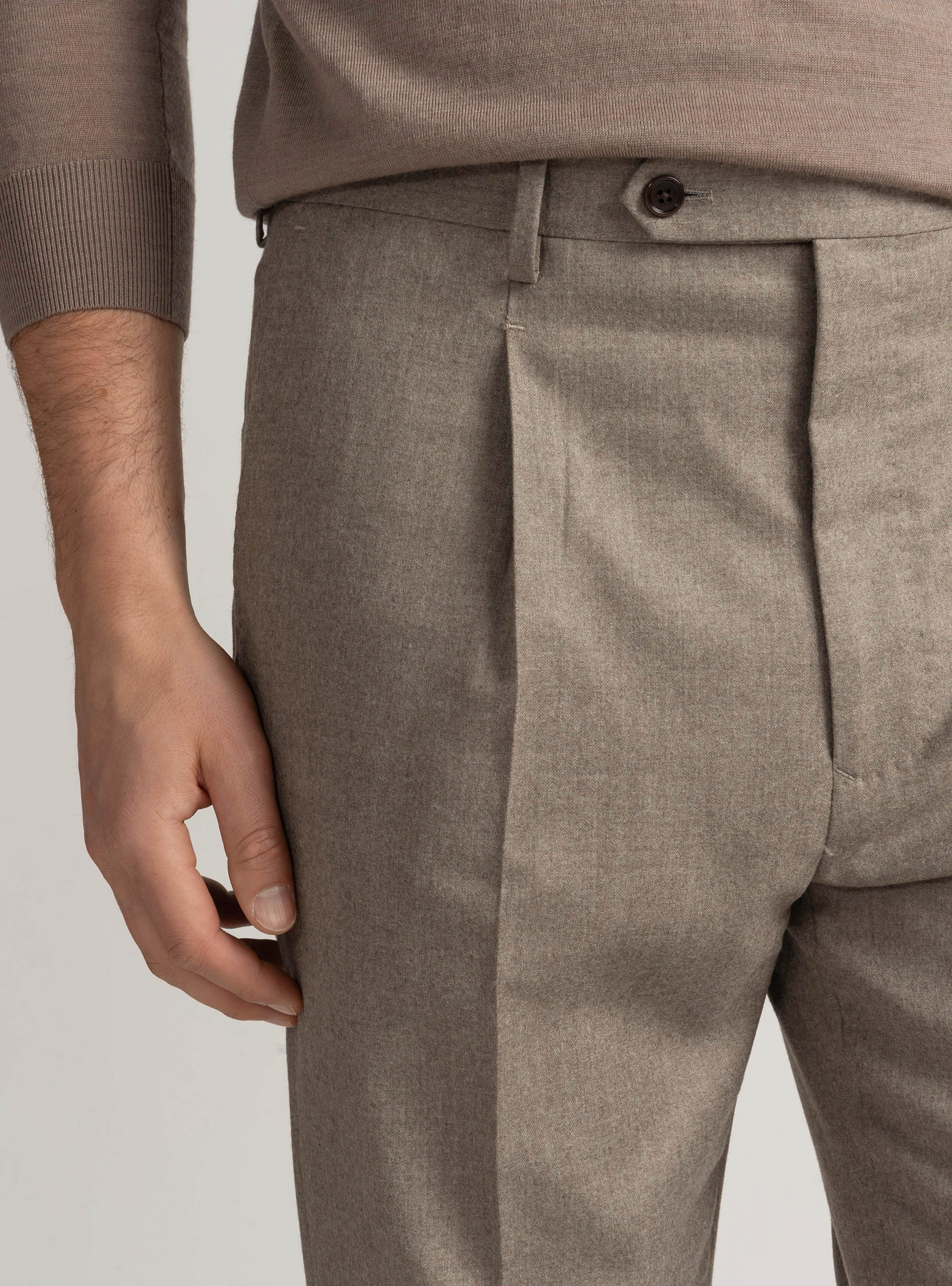 Trousers with pleats for flannel suit Vitale Barberis Canonico, SAND