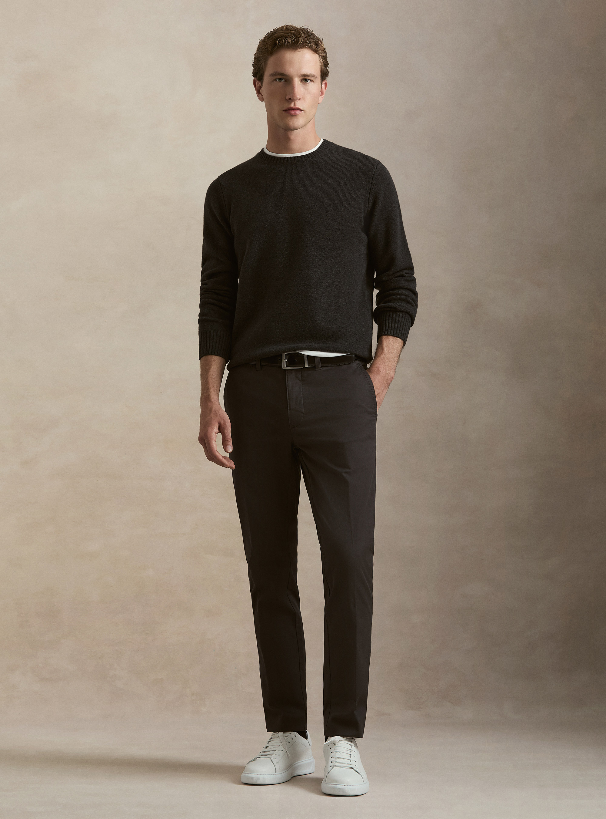 Girocollo in maglia in lana poliammide cashmere, ASPHALT GREY