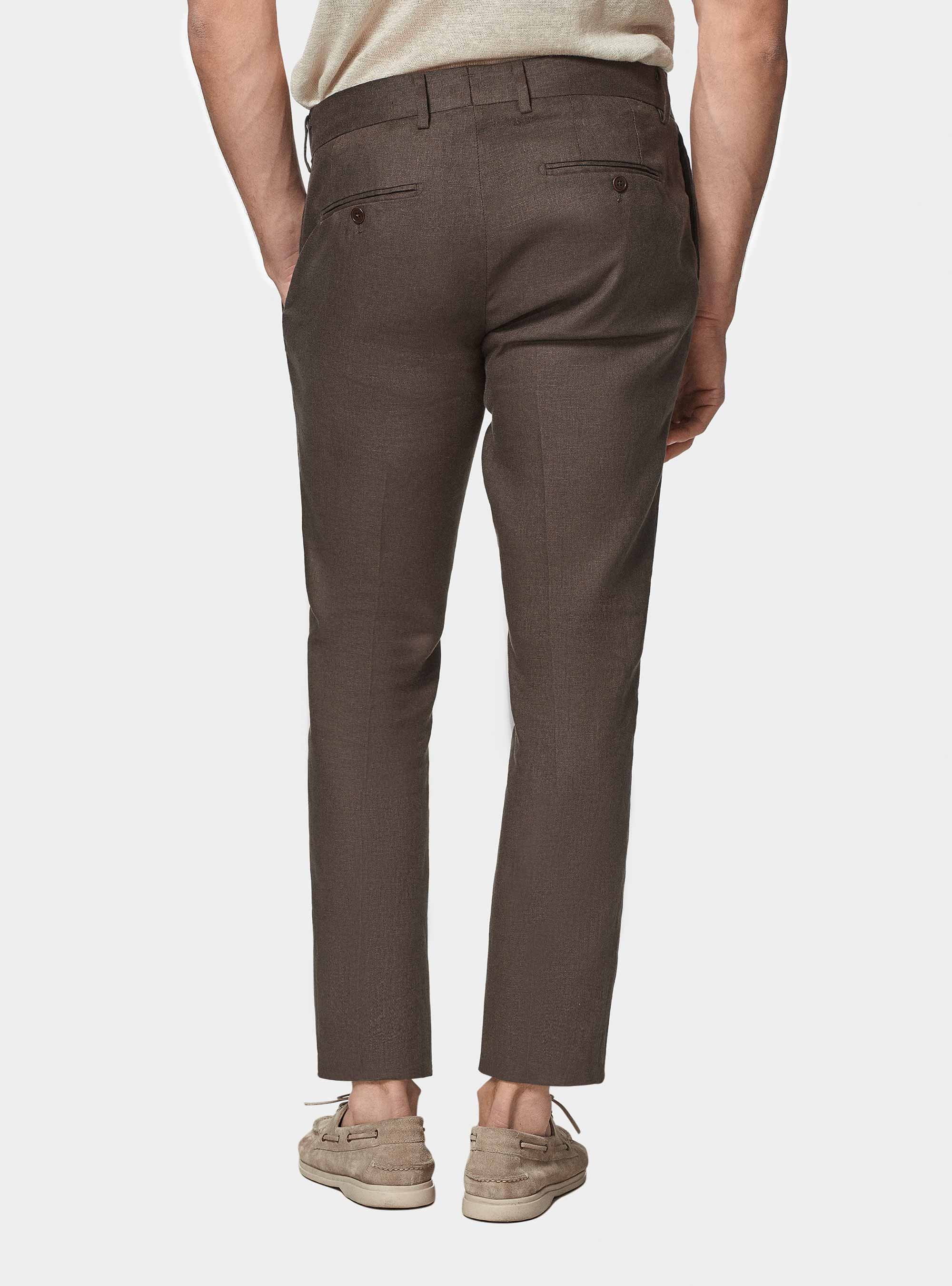 Pure linen suit trousers, BROWN
