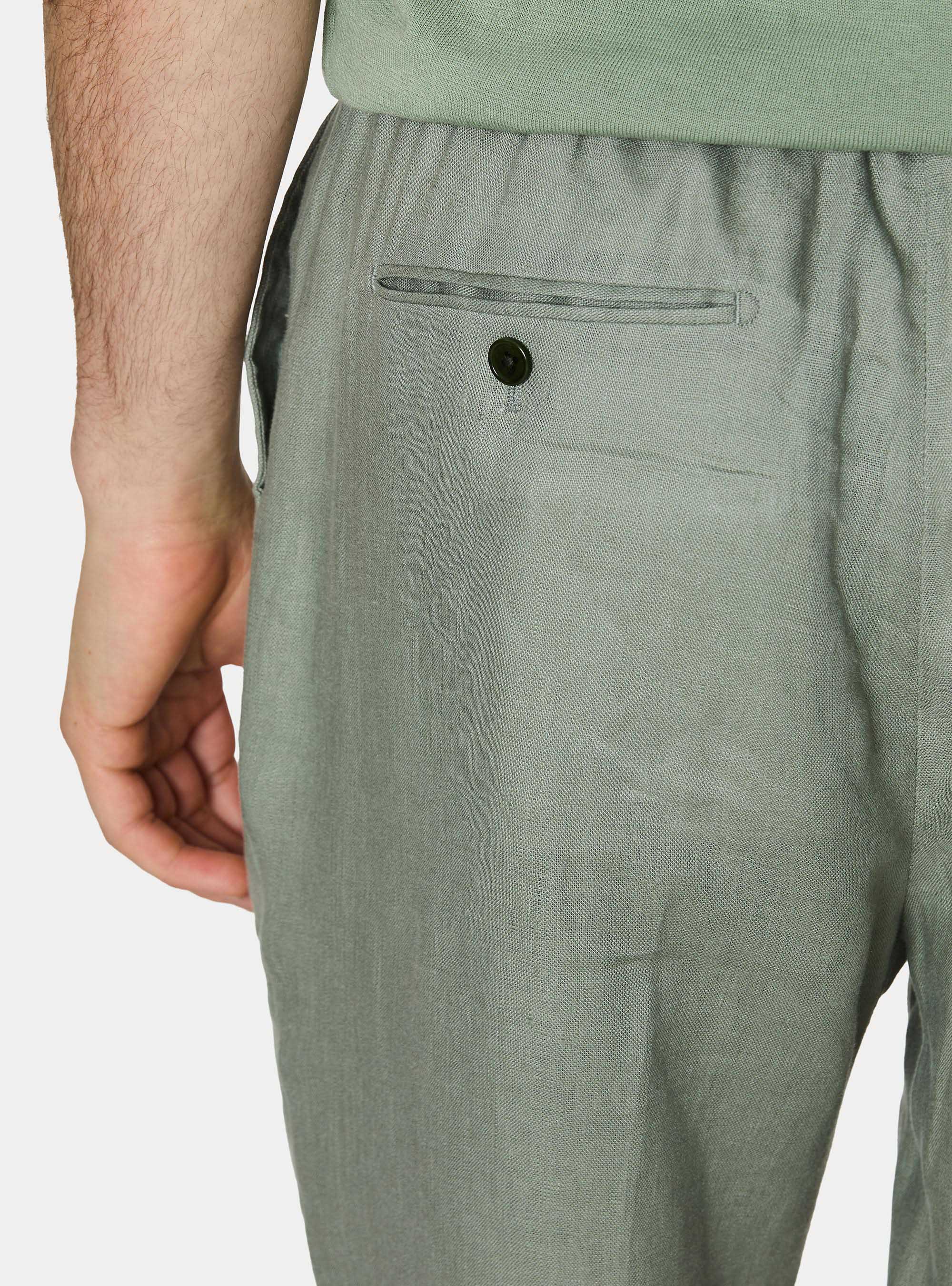 Pure linen trousers with pleat and drawstring, SALVIA 0602C
