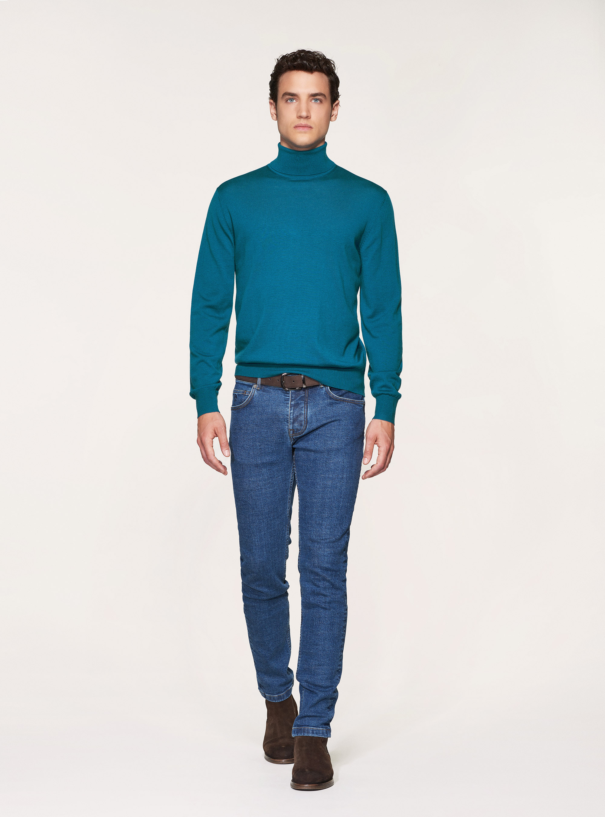 Dolcevita in pura lana merino extrafine, PETROLIO