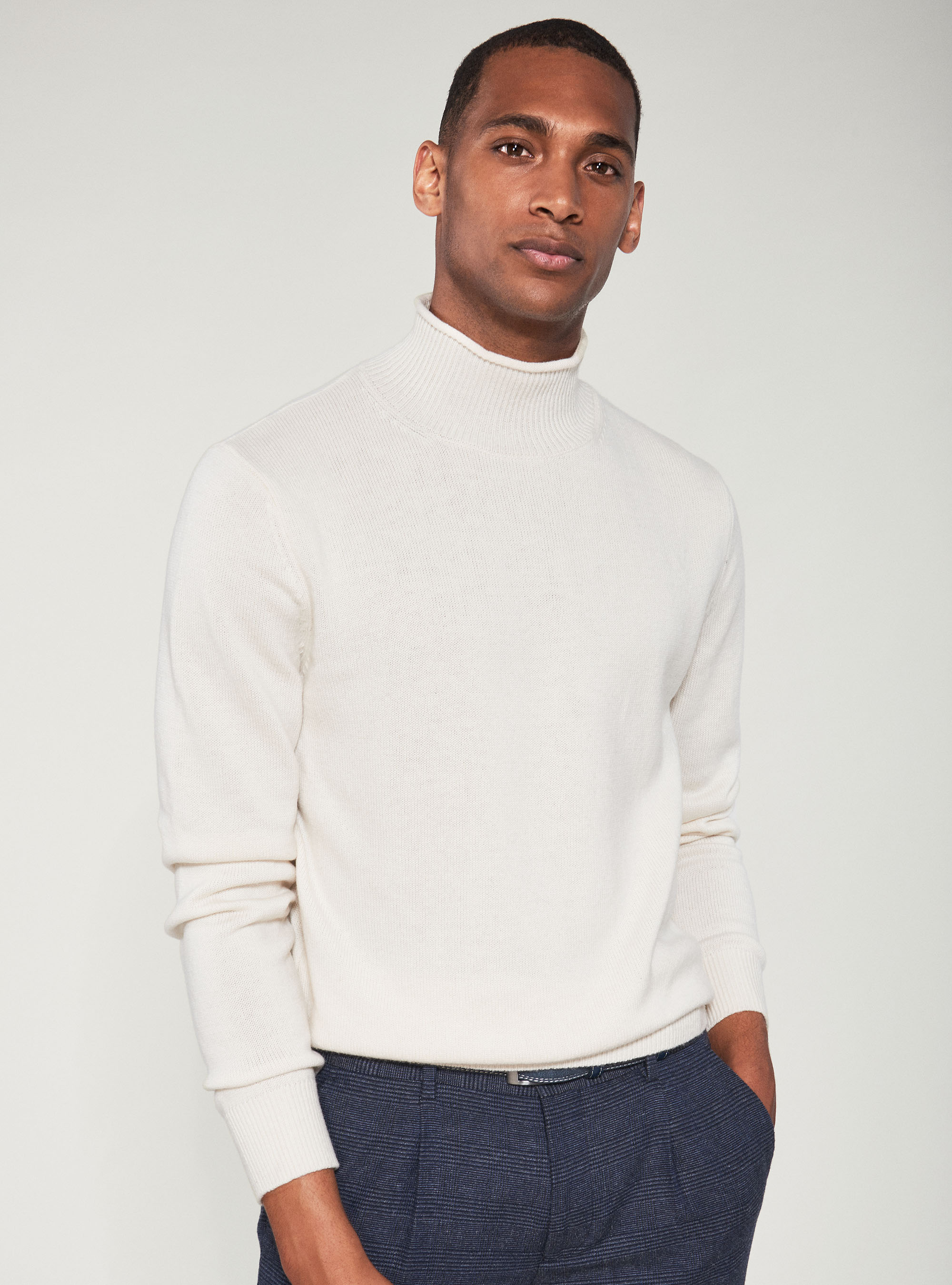 Maglia mezzo collo in lana cashmere, BIANCO
