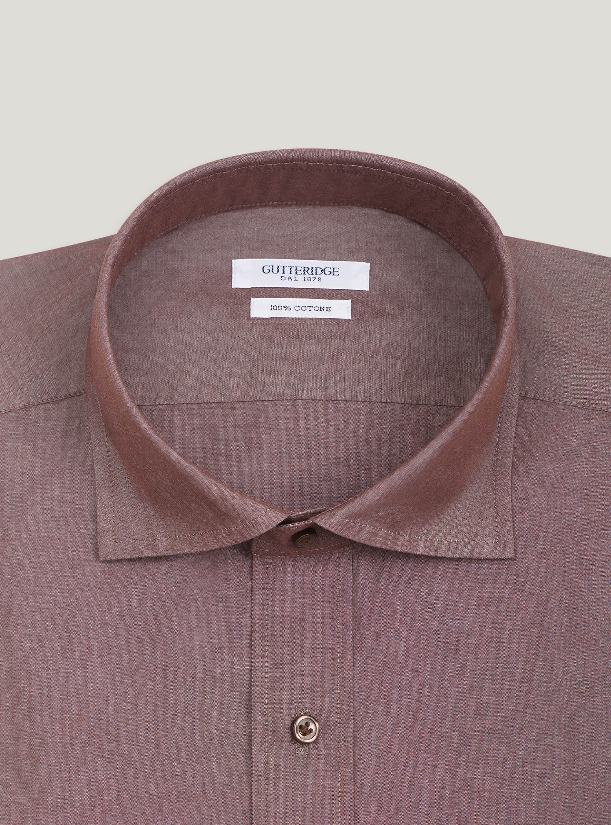 Camicia collo francese in cotone, MARRONE
