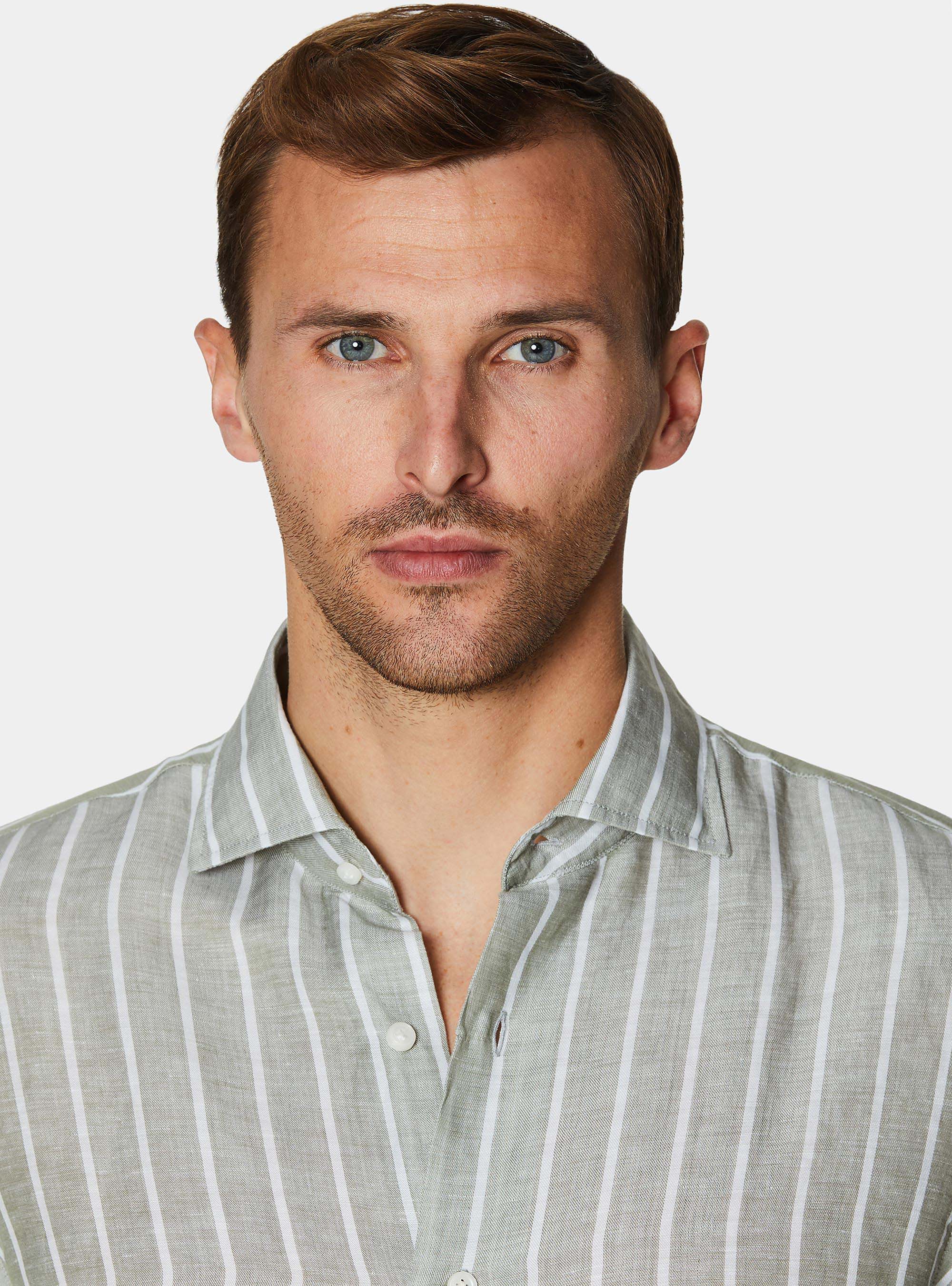 Gestreiftes Hemd aus einer Leinenmischung, SALVIA 0602C