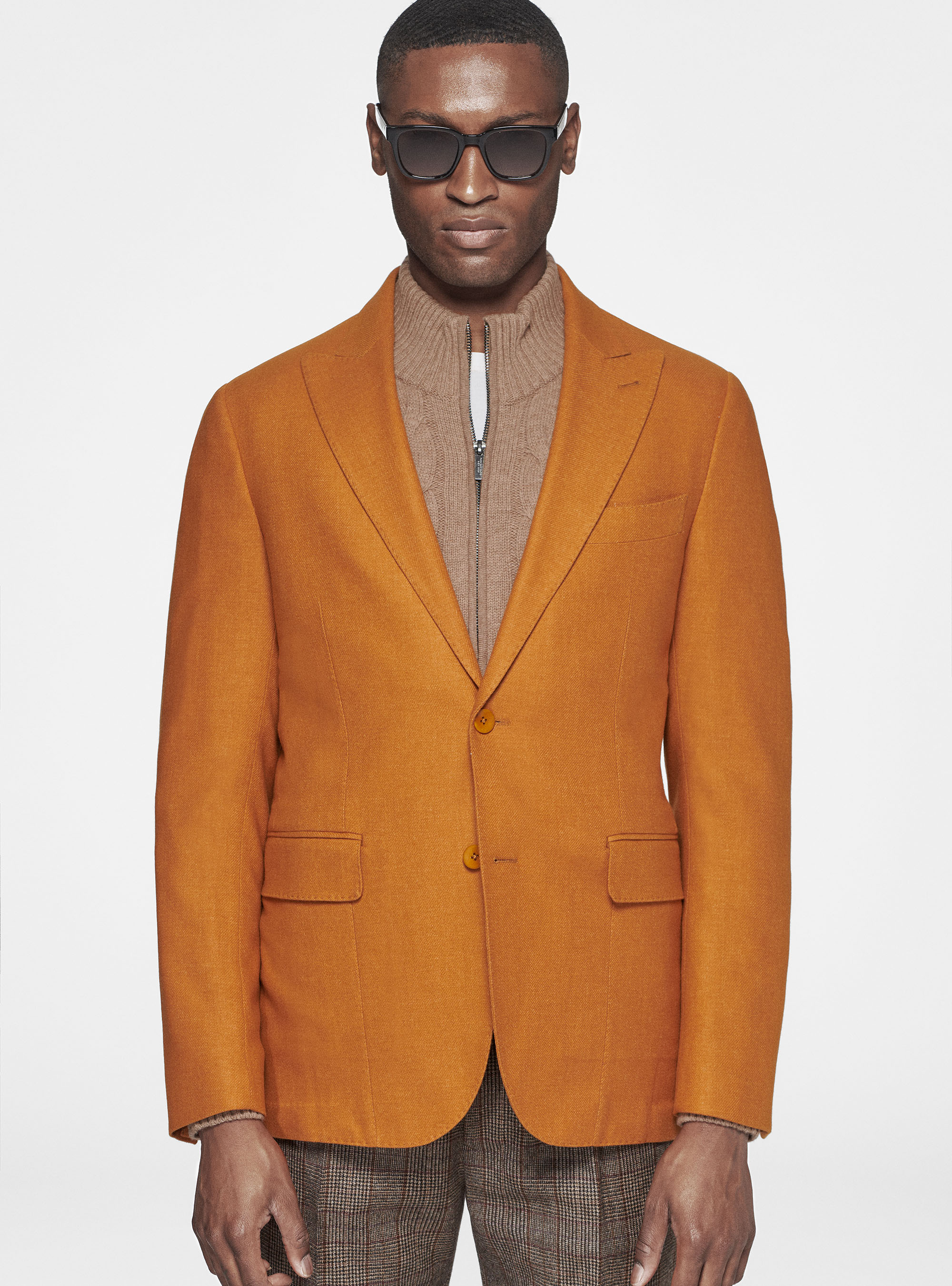 Duemilagori flannel lance-breasted blazer, ORANGE