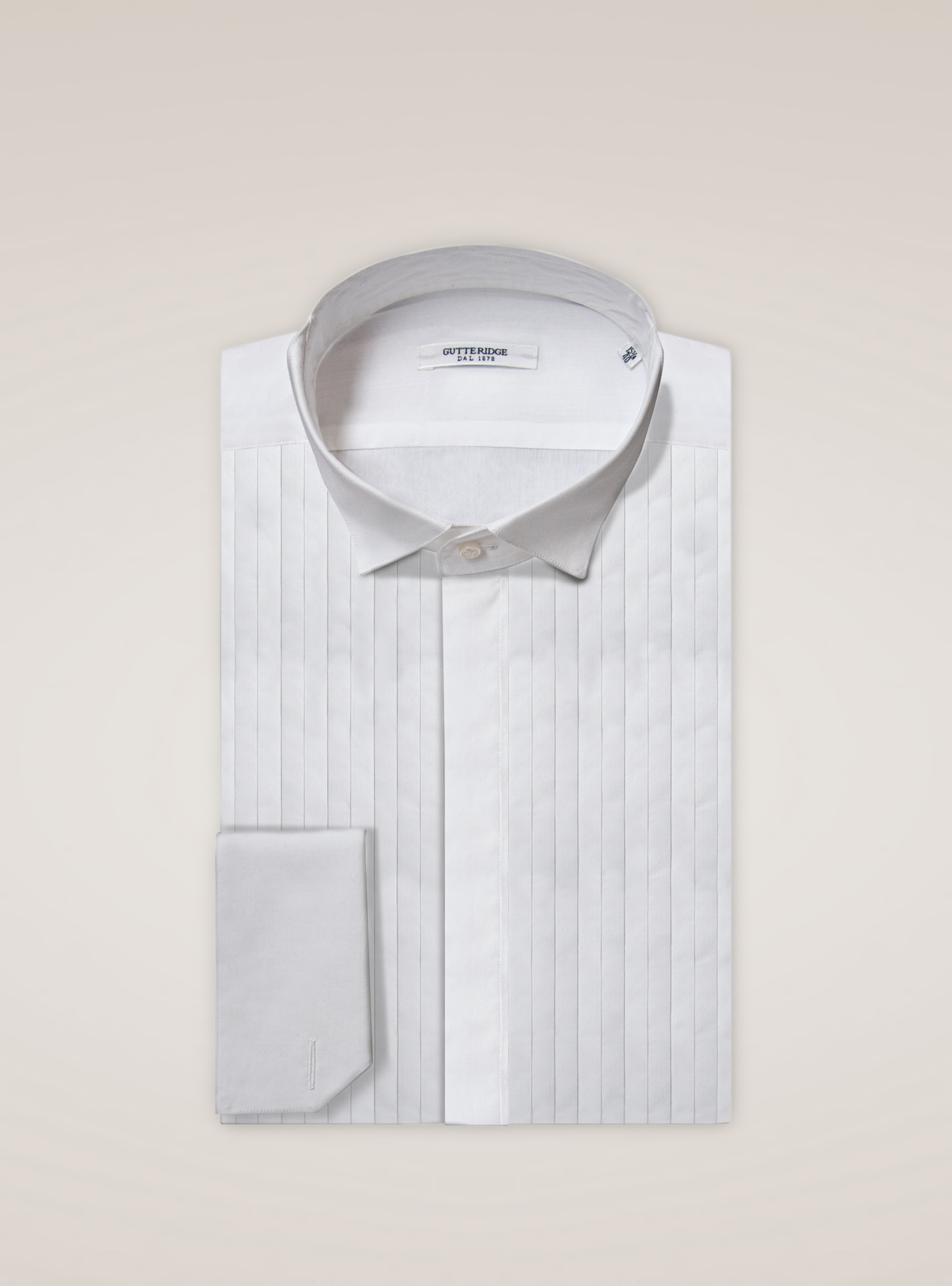 Camicia smoking collo diplomatico con polso gemelli, BIANCO