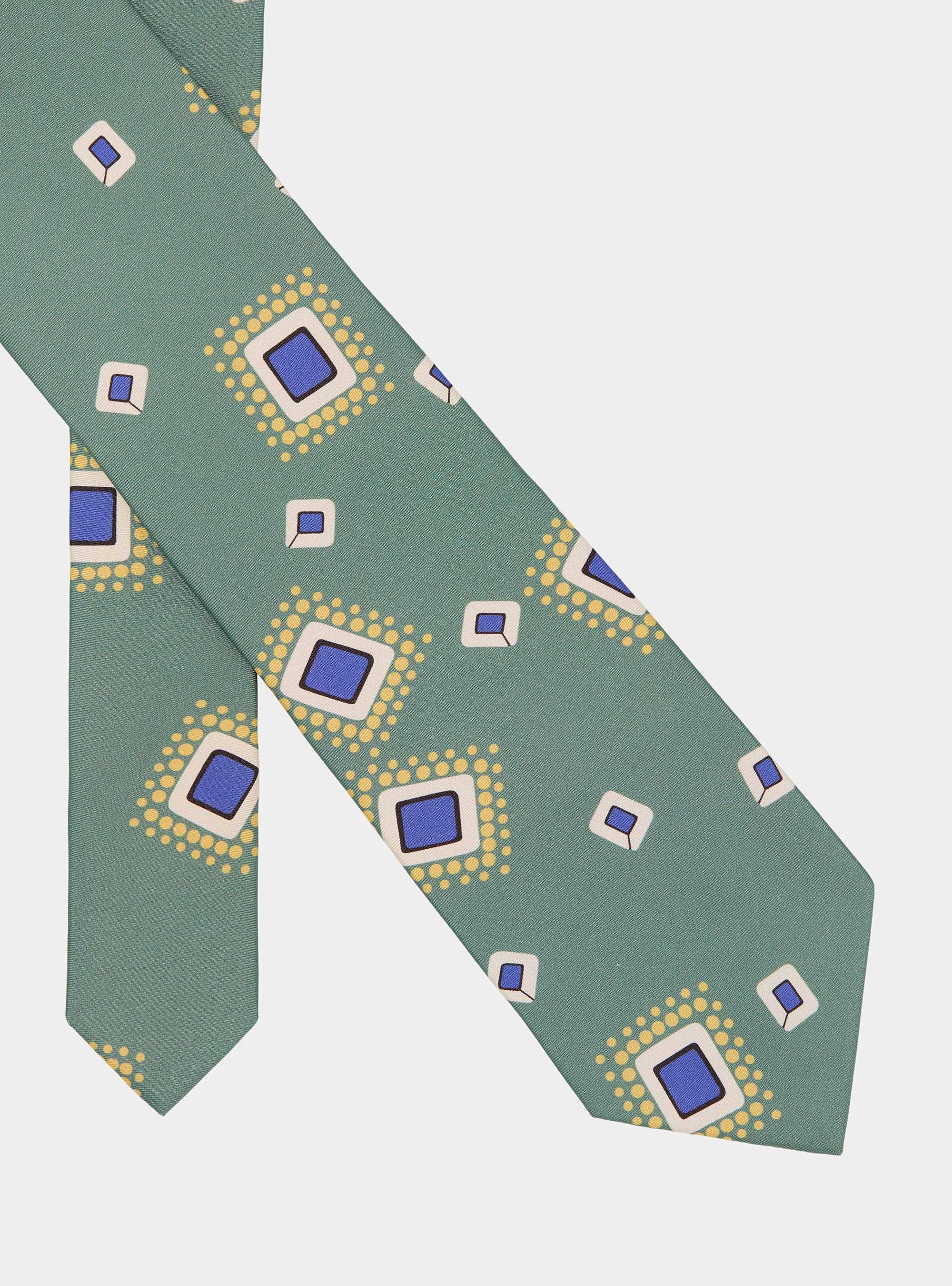 Silk twill tie with geometric print, SALVIA 0602C