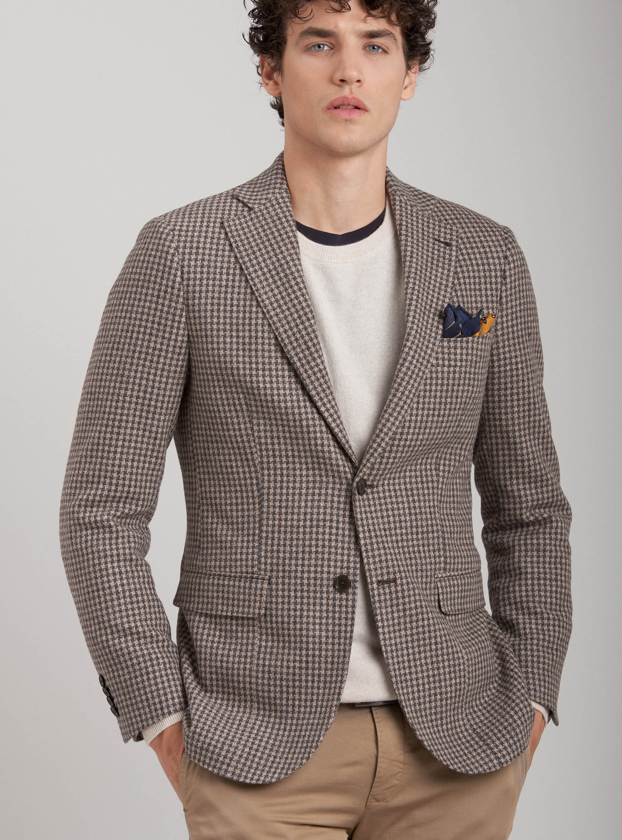 Larry Belmont Geval Pionier Pied de poule Blazer in wool, cotton and cashmere