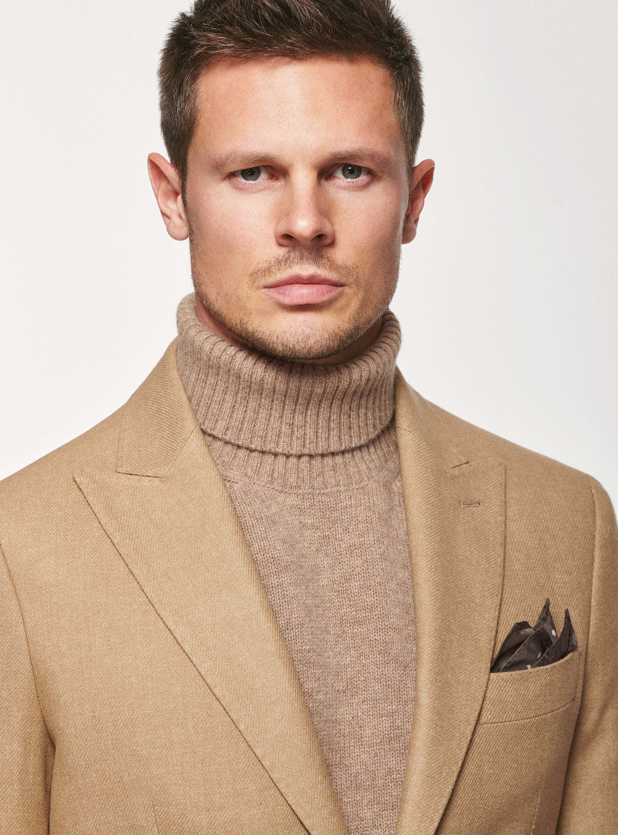 Giacca in flanella di lana Duemilagori con revers a lancia, SABBIA