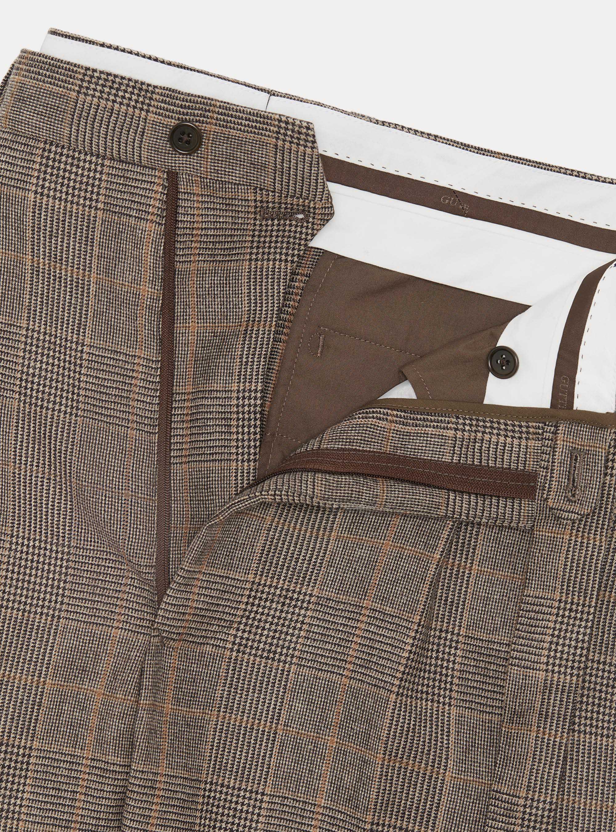 Pantaloni con pince a fantasia in misto lana, MARRONE