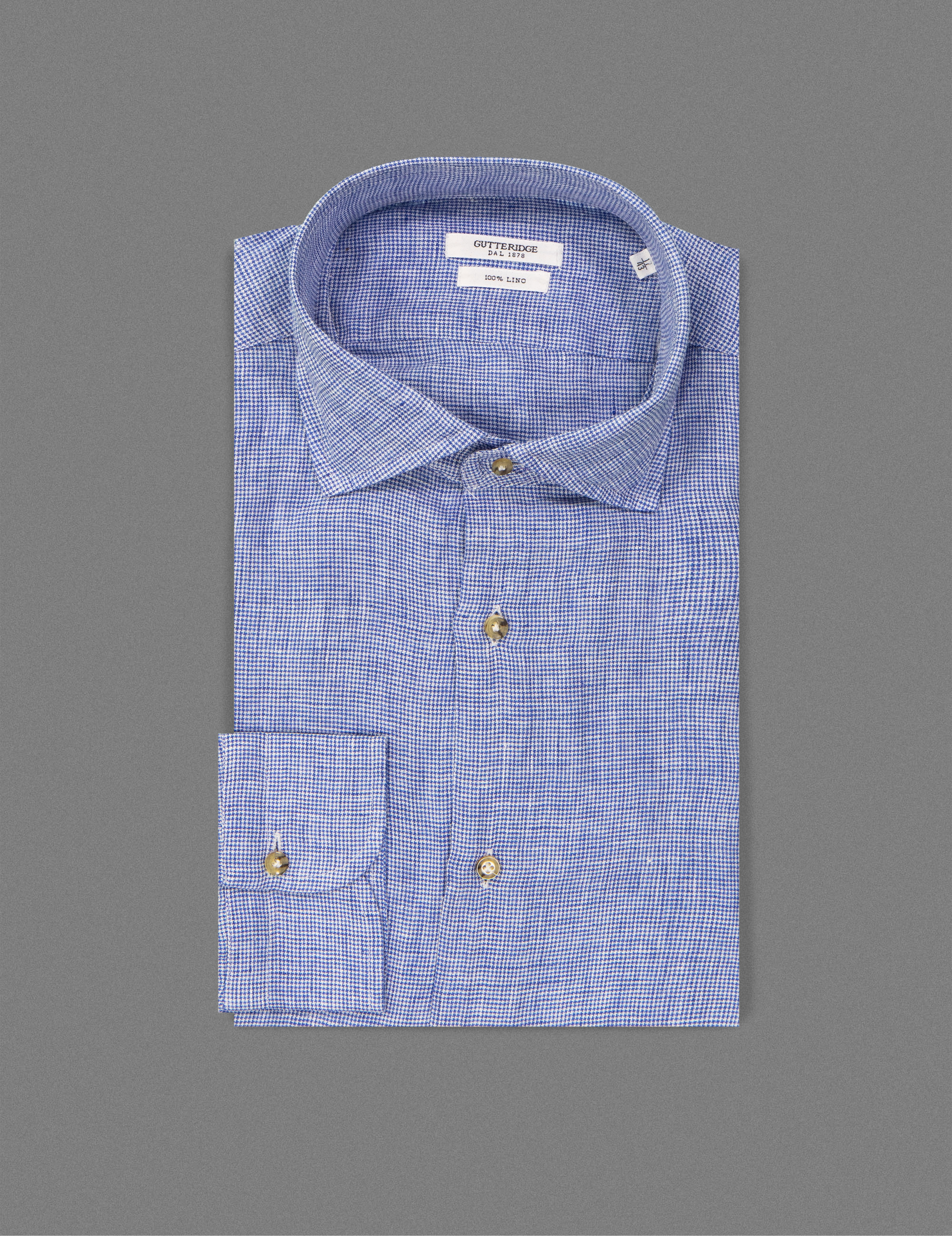 Houndstooth Linen Semi Open Collar French Cuff Shirt