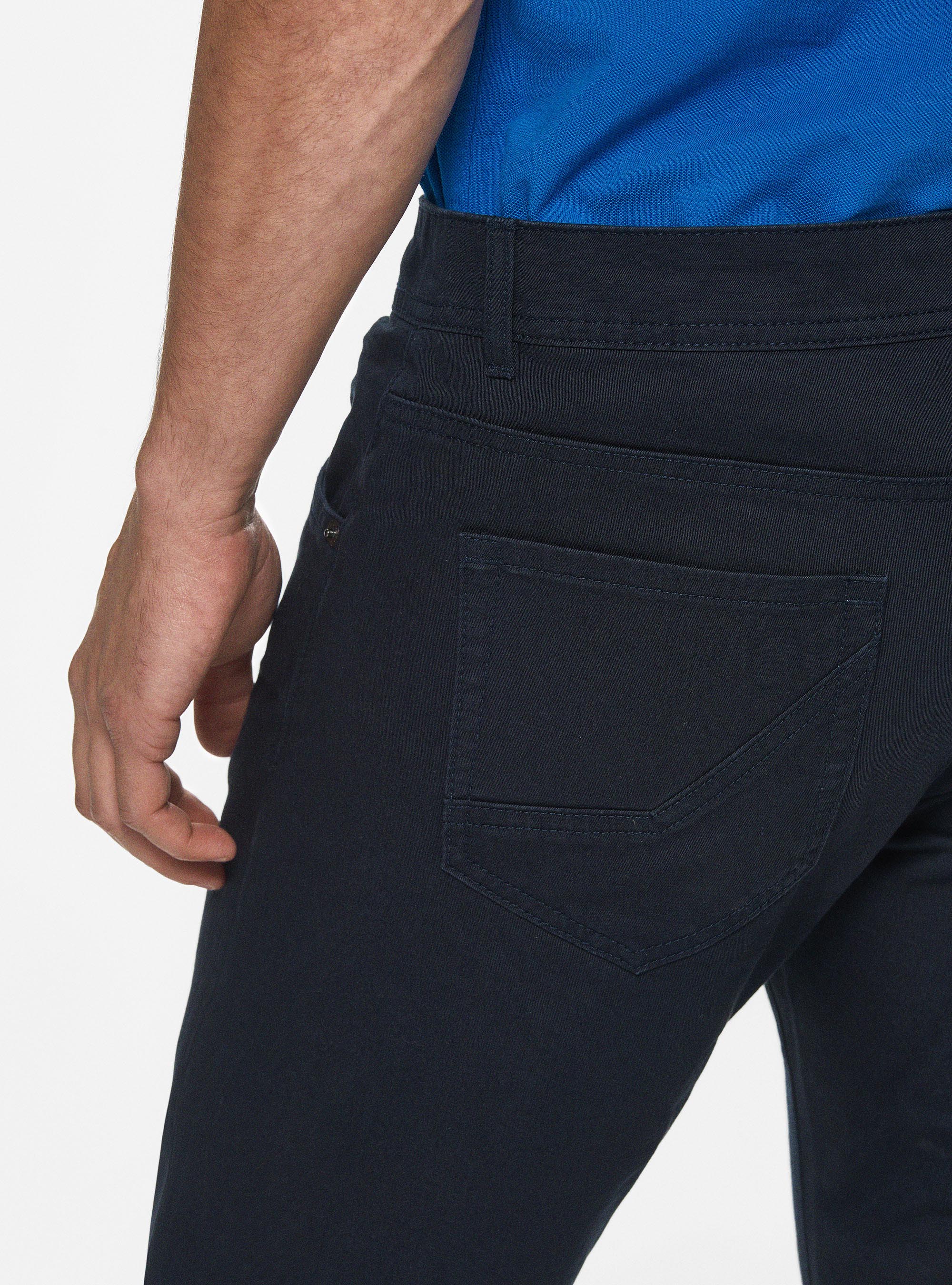 Pantalón de 5 bolsillos en sarga de algodón, AZUL MARINO