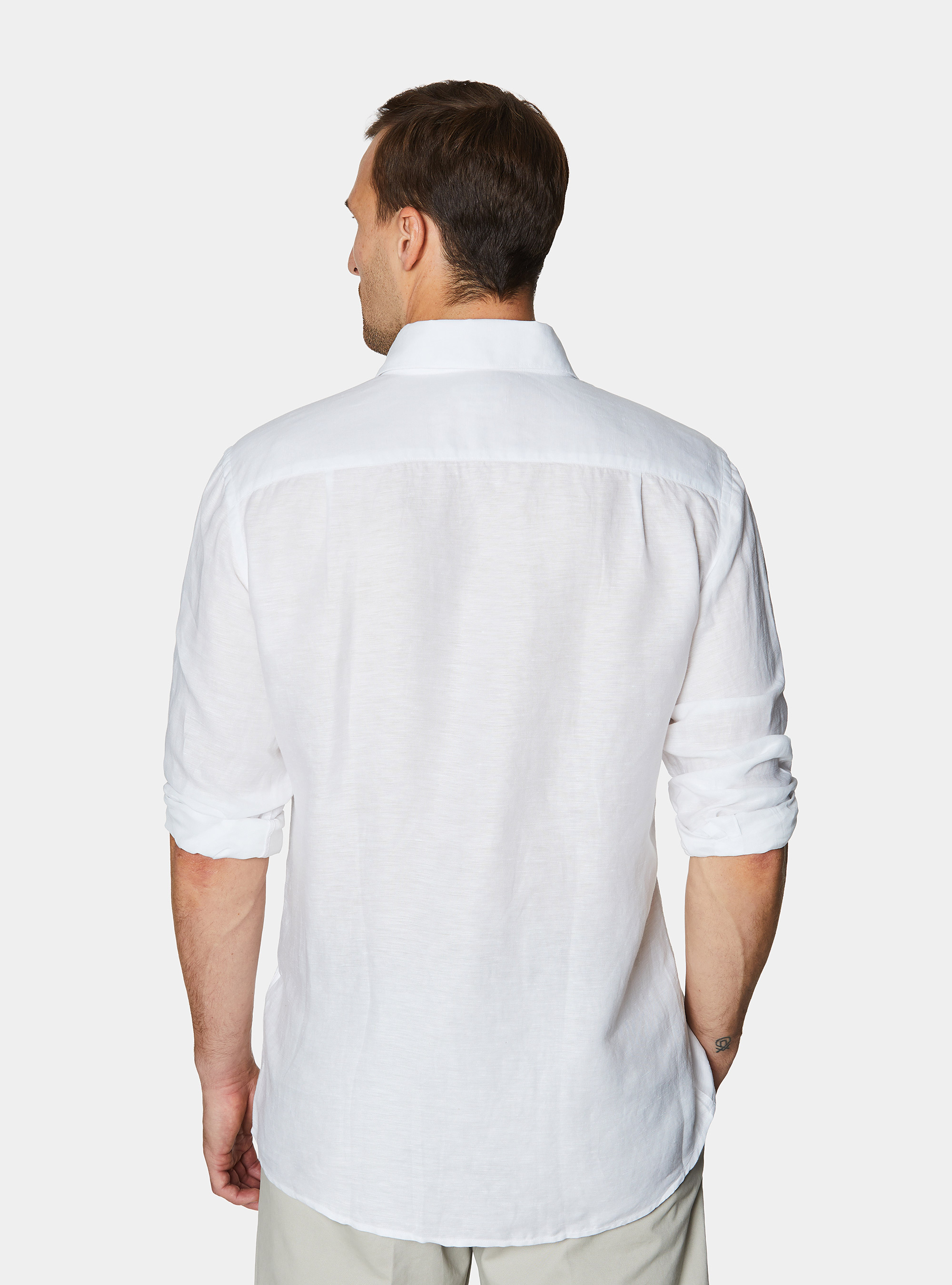 Chemise en lin lyocell avec patte de boutonnage, BLANC